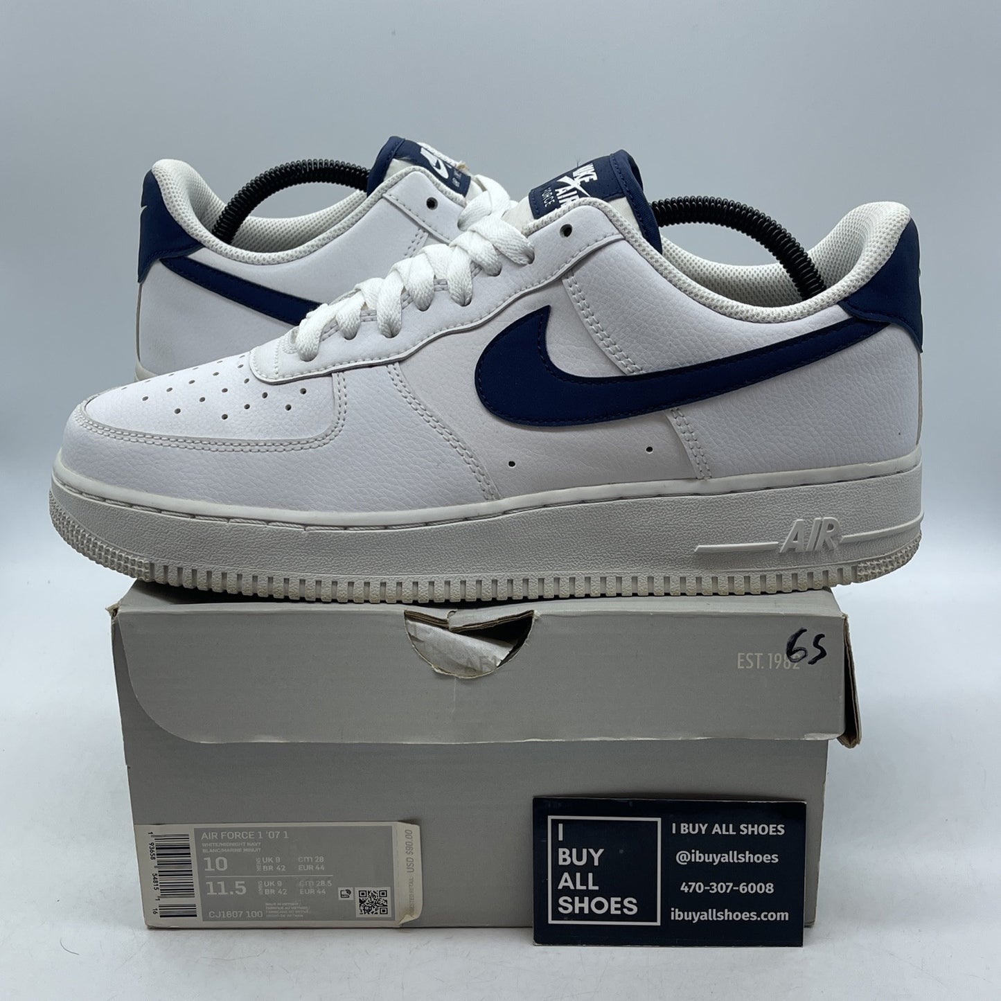 Size 10 - Nike Air Force 1 '07 Midnight Navy White Suede Leather (CJ1607-100)