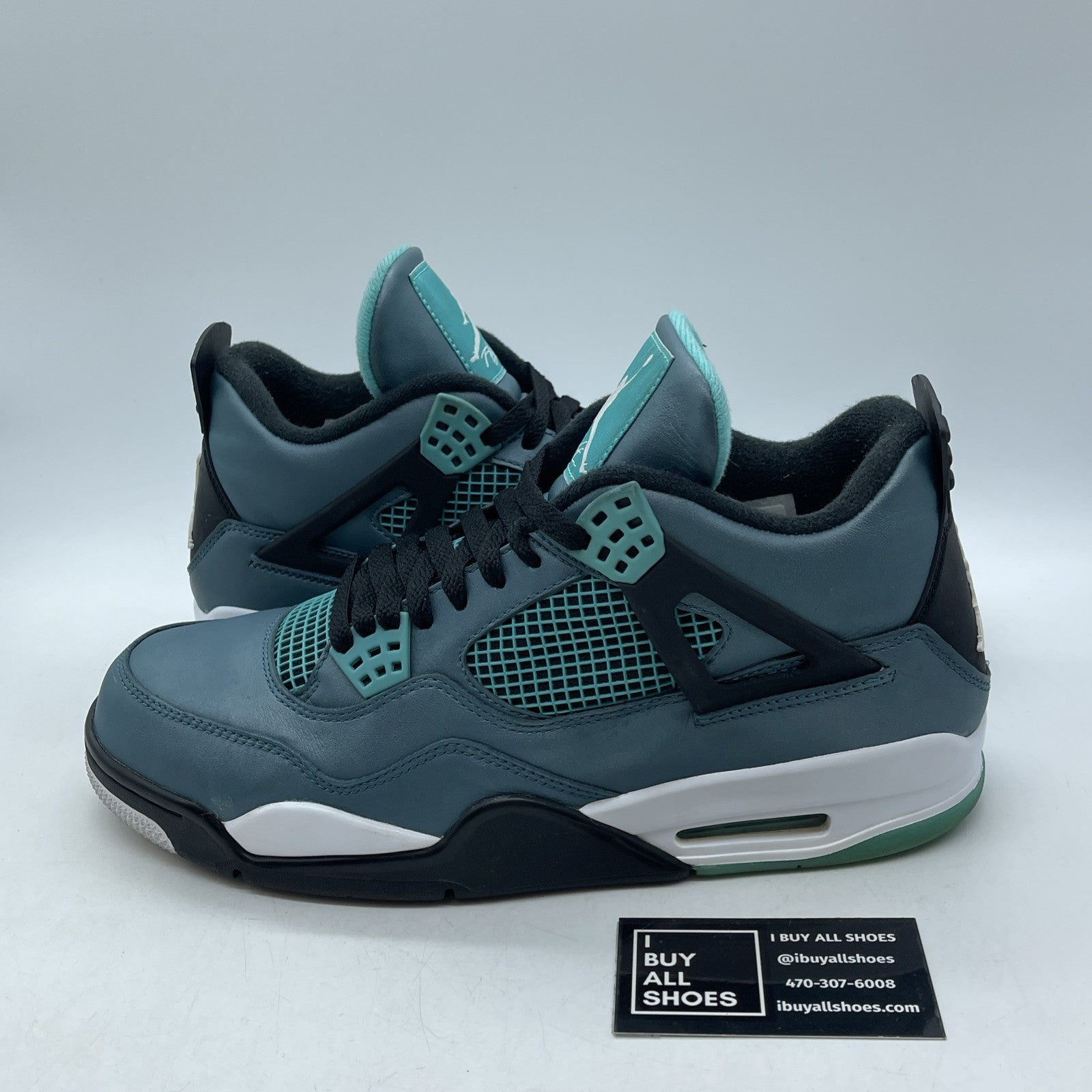 Size 11.5 - Air Jordan 4 Retro Teal Blue Black Leather (705331-330)
