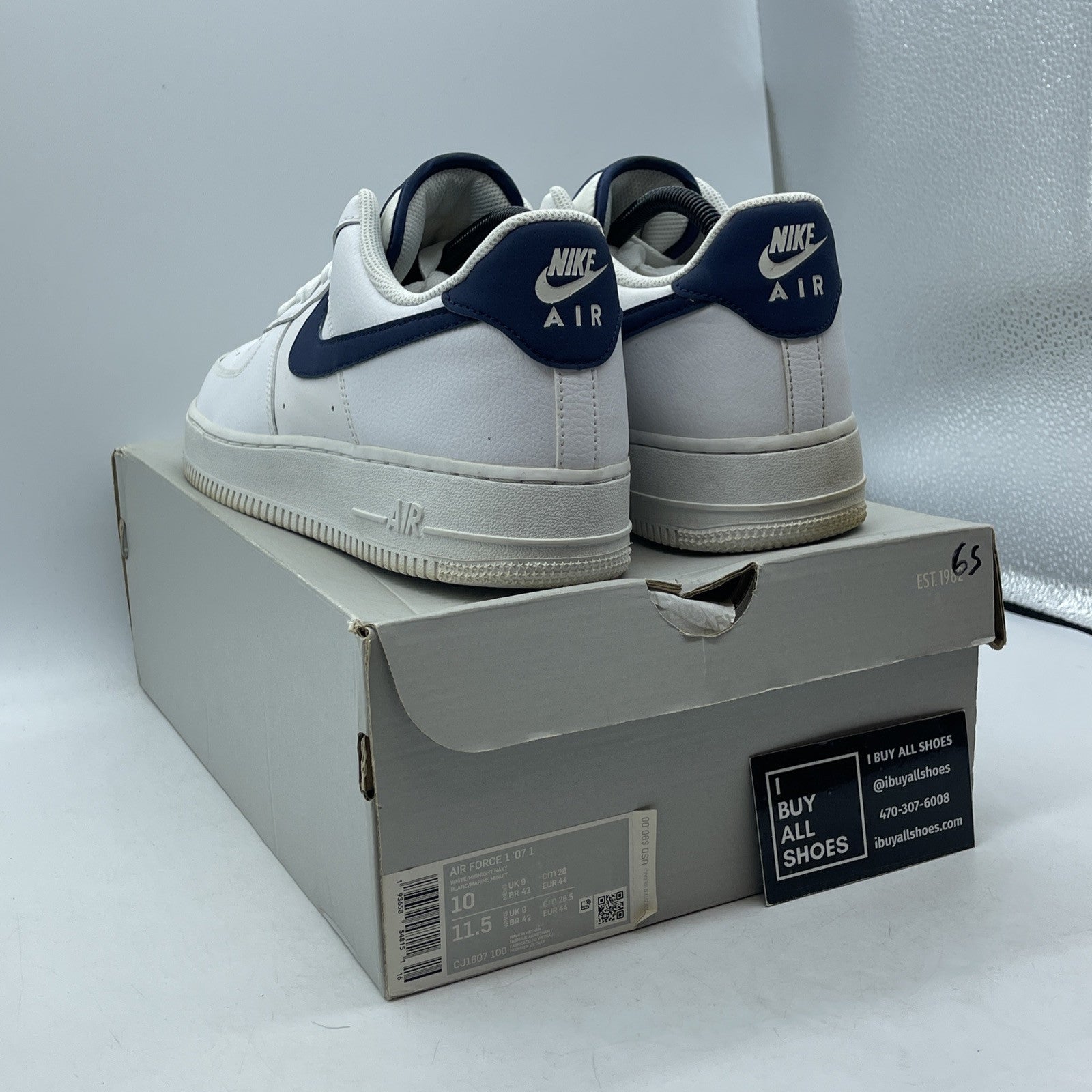 Size 10 - Nike Air Force 1 '07 Midnight Navy White Suede Leather (CJ1607-100)