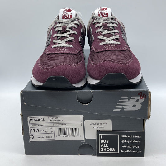 Size 11.5 - New Balance 574 Burgundy Grey Suede Leather (ML574EGB)