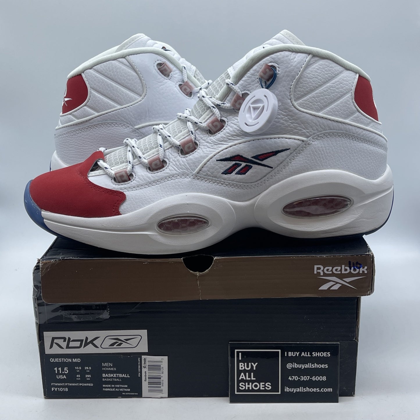 Size 11.5 - Reebok Question OG 2020 Mid Red Toe White Leather (FY1018)