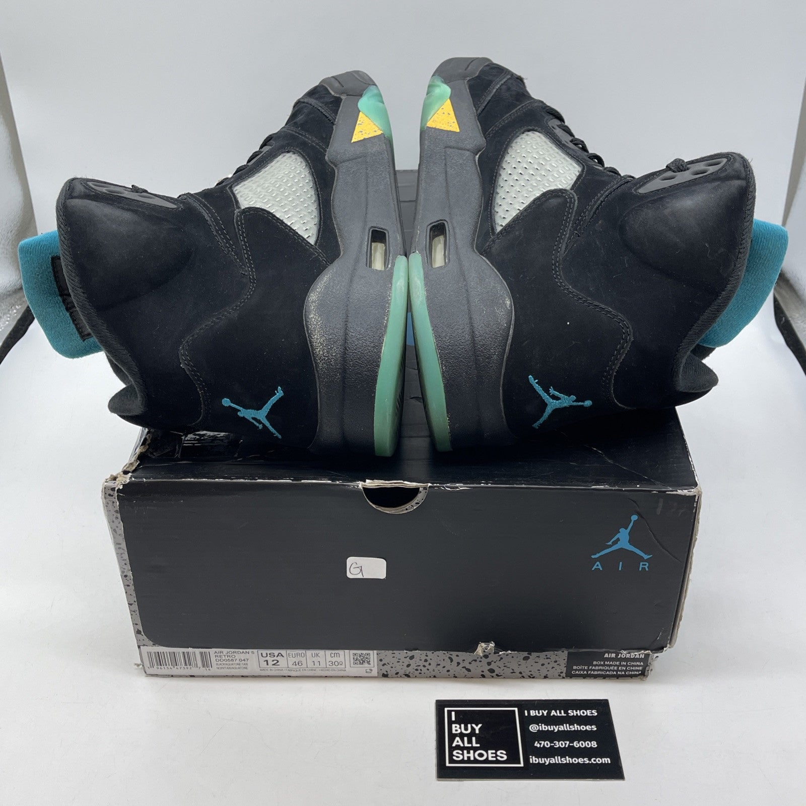 Size 12 - Jordan 5 Retro Mid Aqua Black Yellow Green Suede (DD0587-047)
