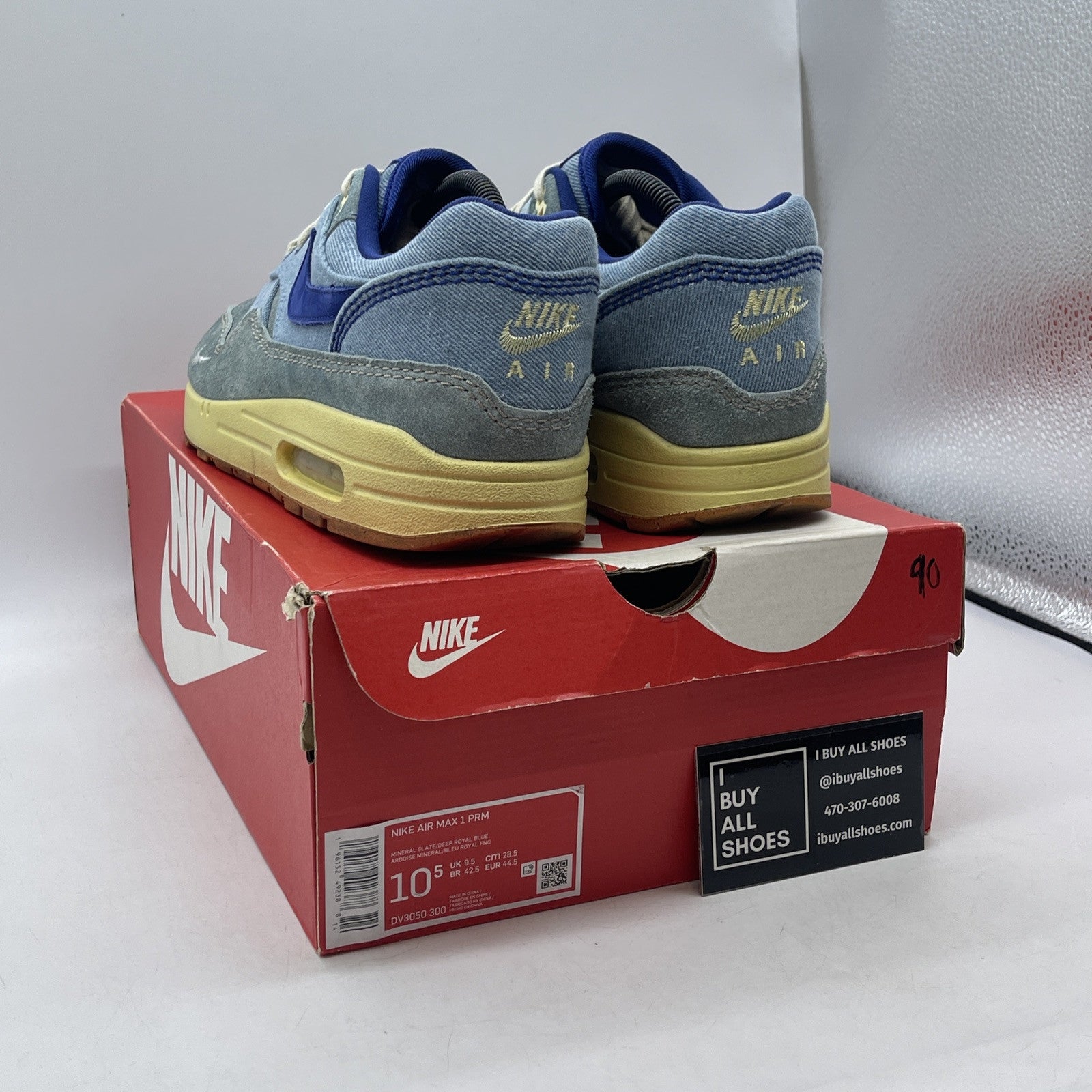 Size 10.5 - Nike Air Max 1 Premium Dirty Denim Blue Suede (DV3050-300(