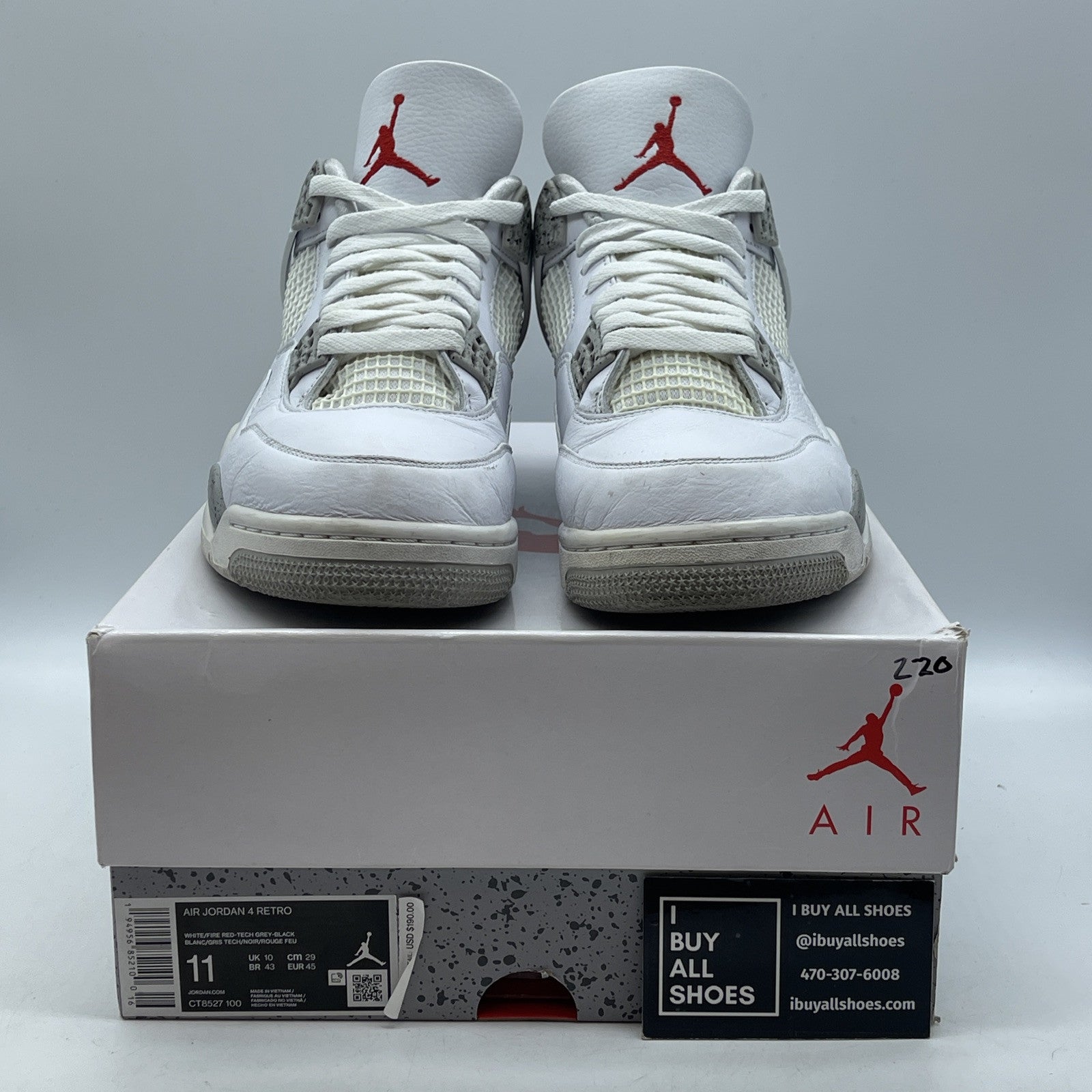 Size 11 - Jordan 4 Retro Mid White Oreo Grey Red Leather (CT8527-100)