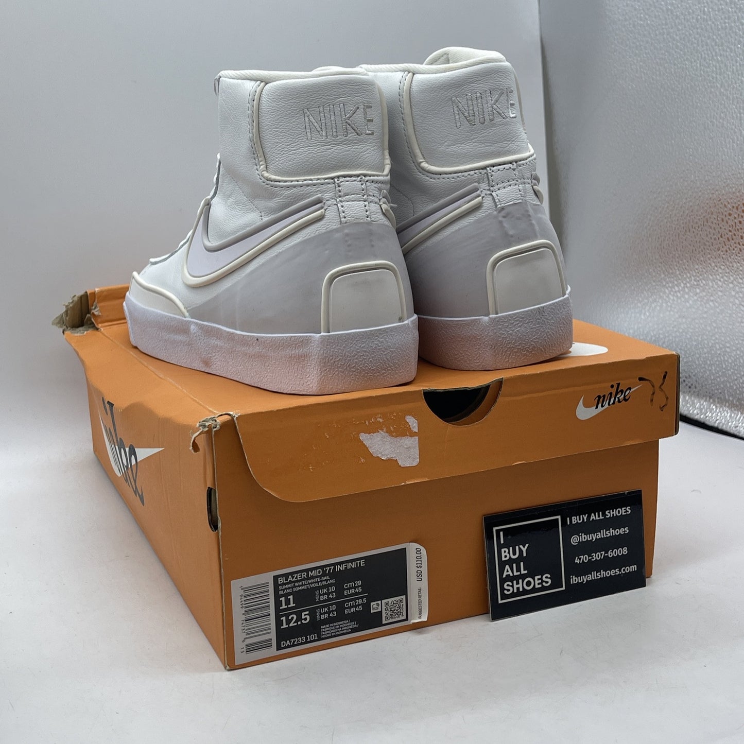Size 11 - Nike Blazer '77 Infinite Mid Summit White Grey Leather (DA7233-101)