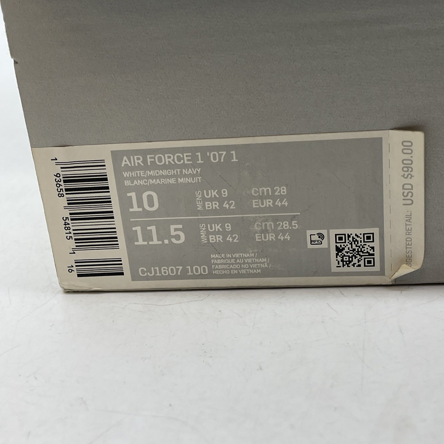 Size 10 - Nike Air Force 1 '07 Midnight Navy White Suede Leather (CJ1607-100)