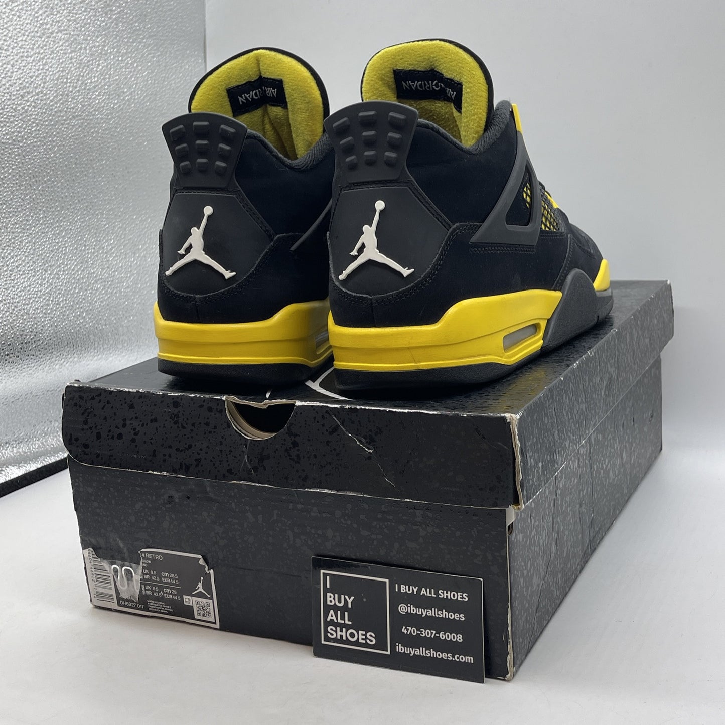 Size 10 - Jordan 4 Retro Mid Thunder Yellow Black White Suede (DH6927-017)