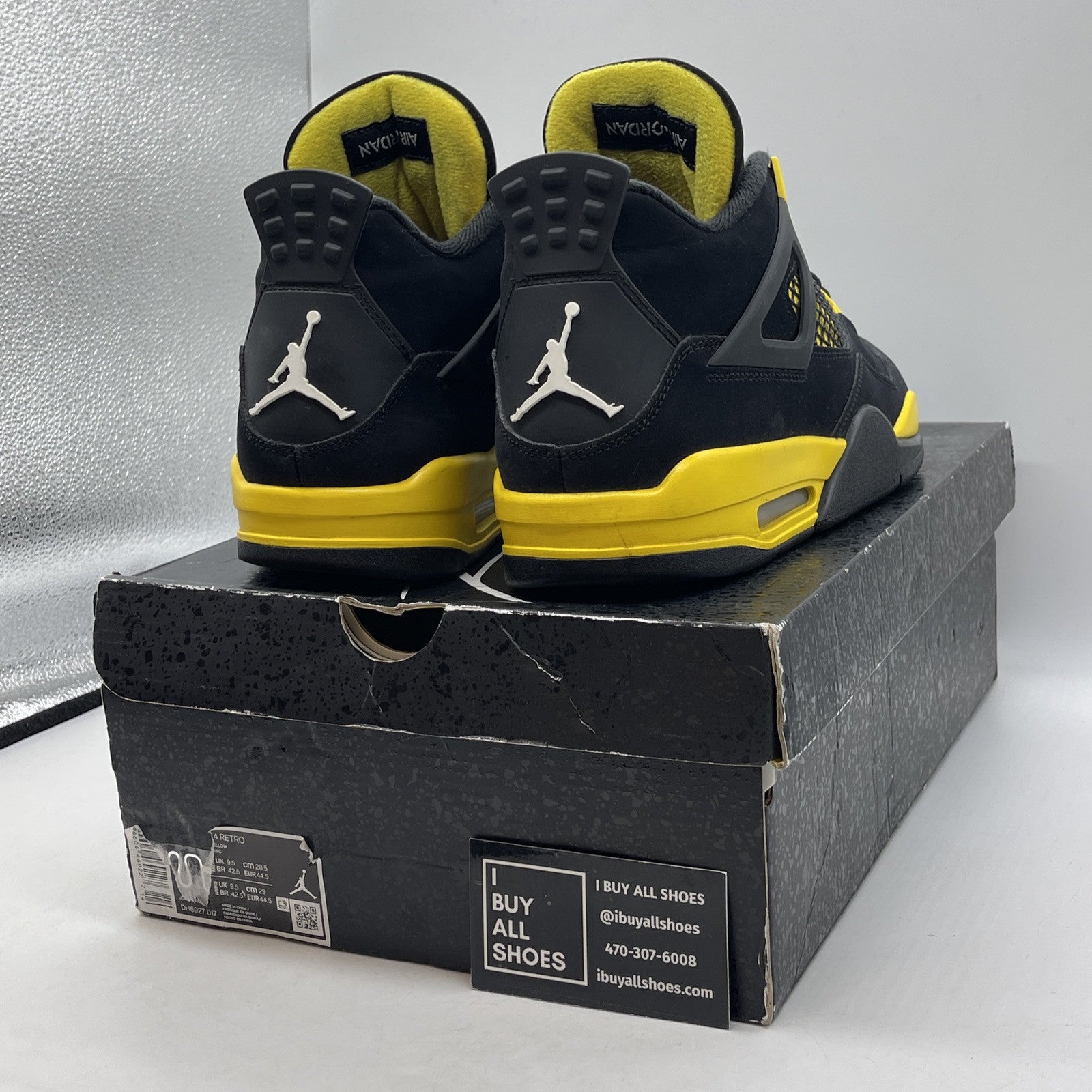Size 10 - Jordan 4 Retro Mid Thunder Yellow Black White Suede (DH6927-017)