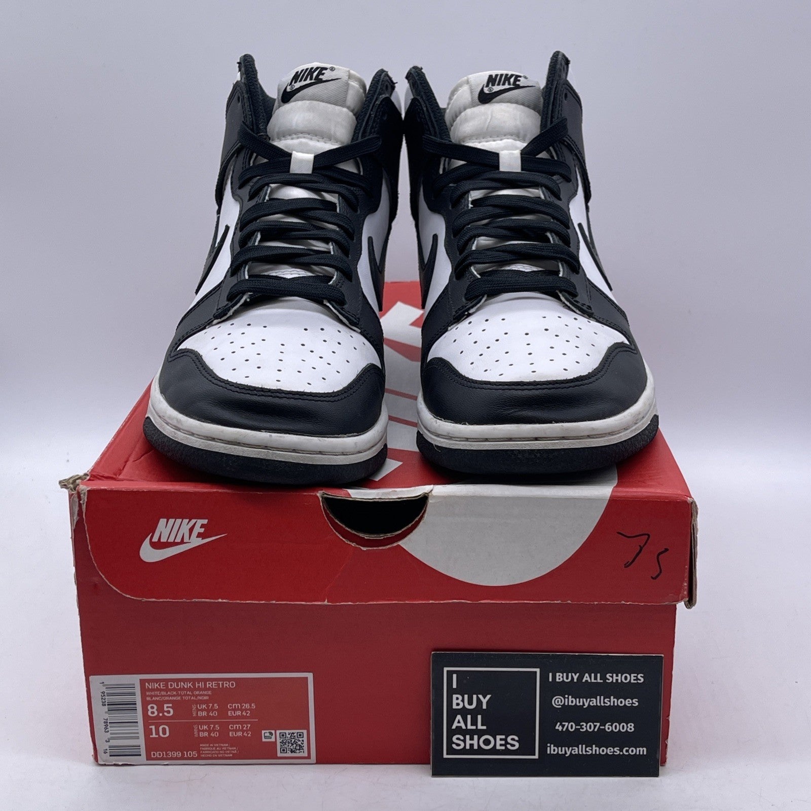 Size 8.5 - Nike Dunk High Black White Leather (DD1399-105)