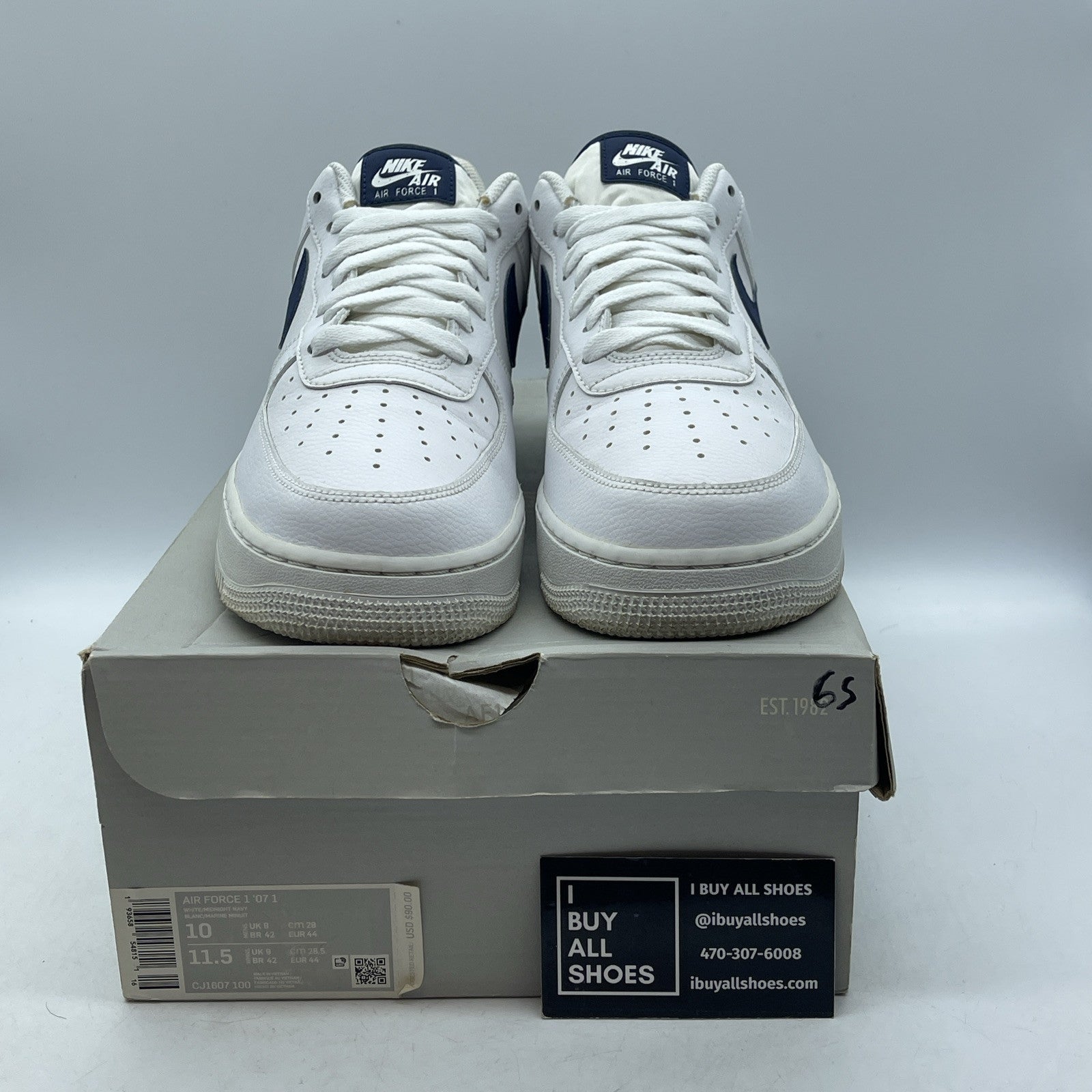 Size 10 - Nike Air Force 1 '07 Midnight Navy White Suede Leather (CJ1607-100)