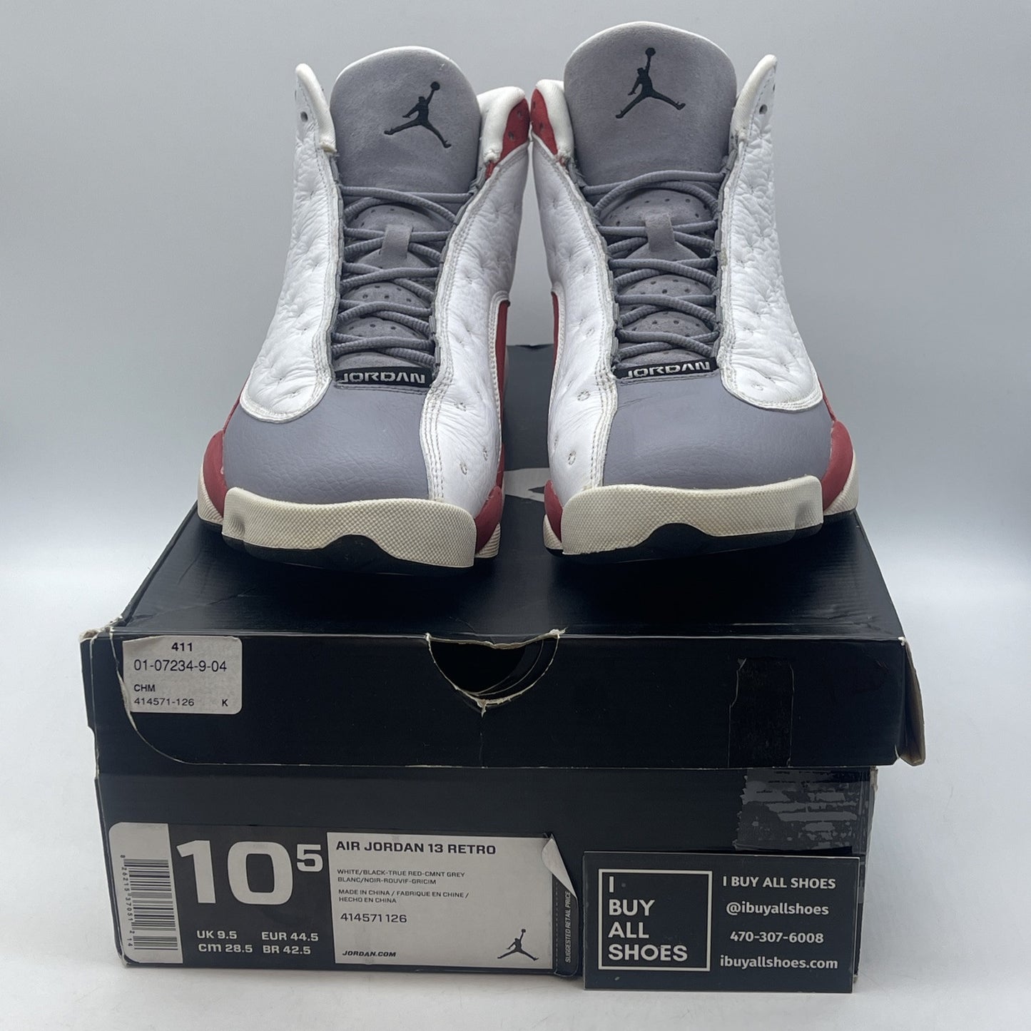 Size 10.5 - Air Jordan 13 Retro 2014 Grey Toe White Red Suede (414571-126)