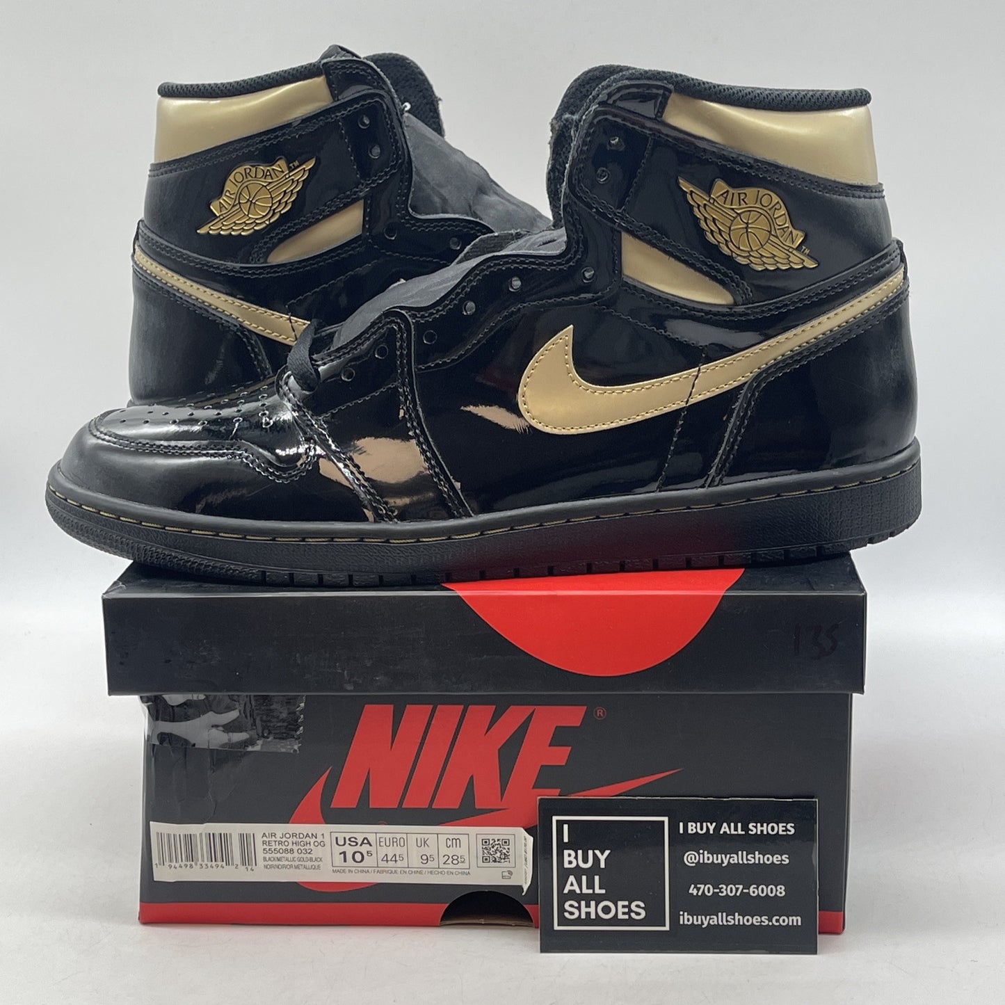 Size 10.5 - Jordan 1 Black 2020 Gold Leather (555088-032)