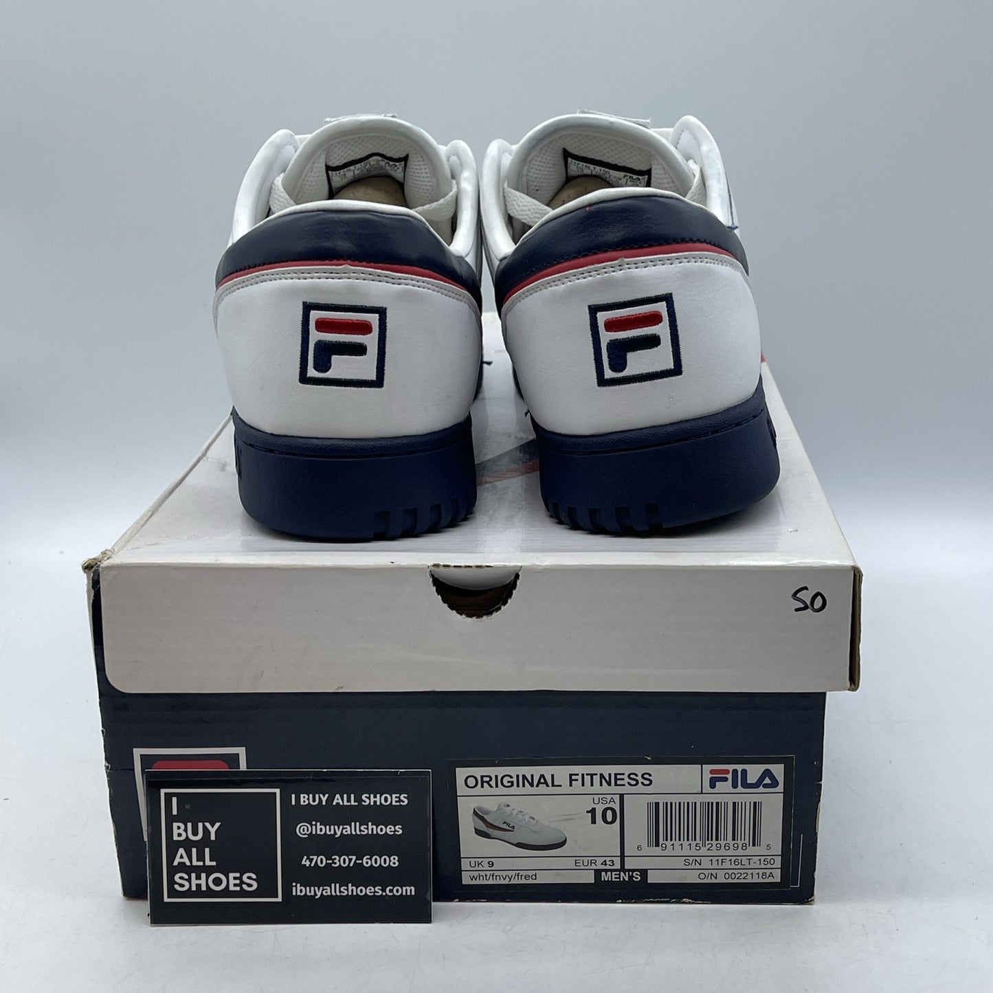 Size 10 - FILA Men's Original Fitness White Blue Red Leather (11F16LT-150)