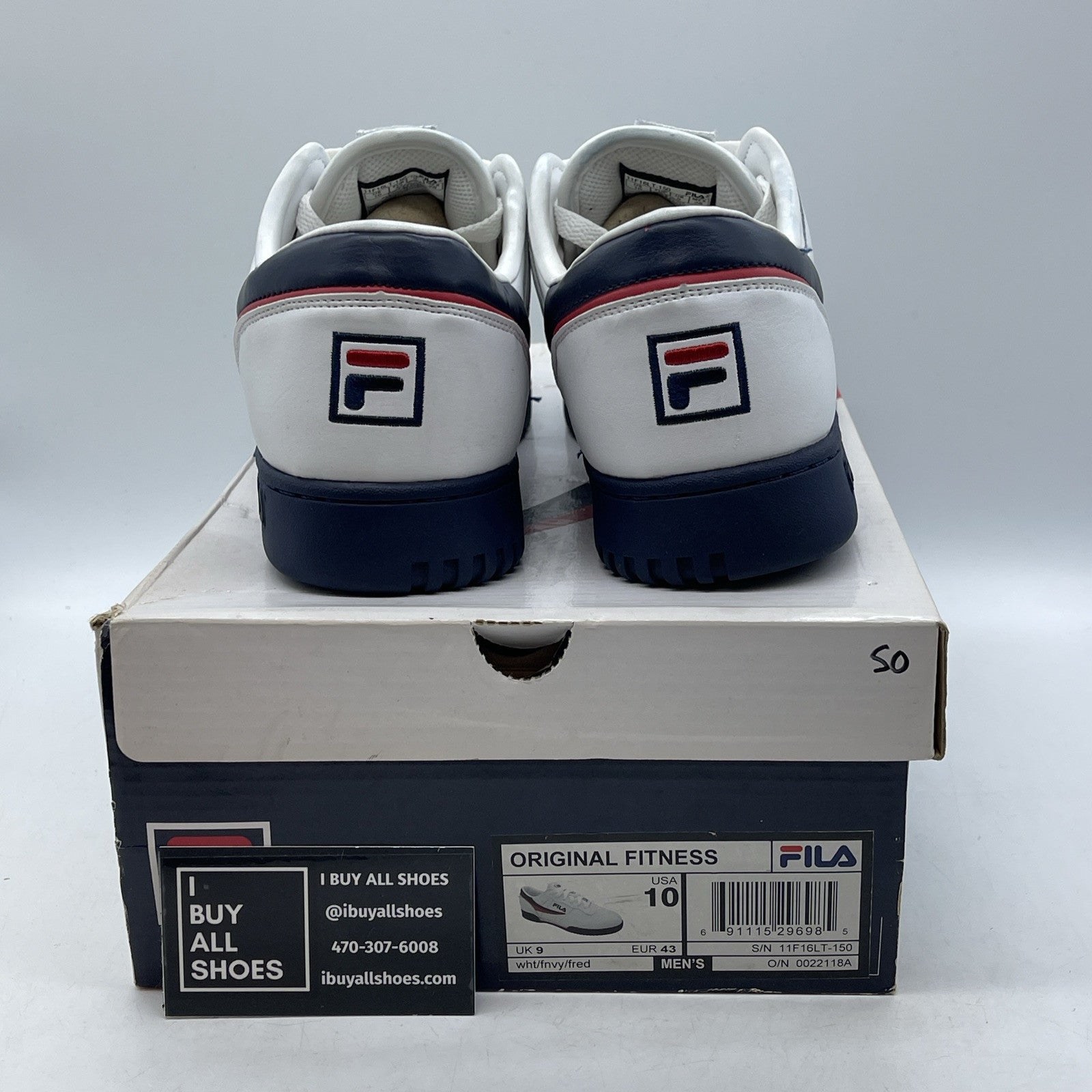 Size 10 - FILA Men's Original Fitness White Blue Red Leather (11F16LT-150)
