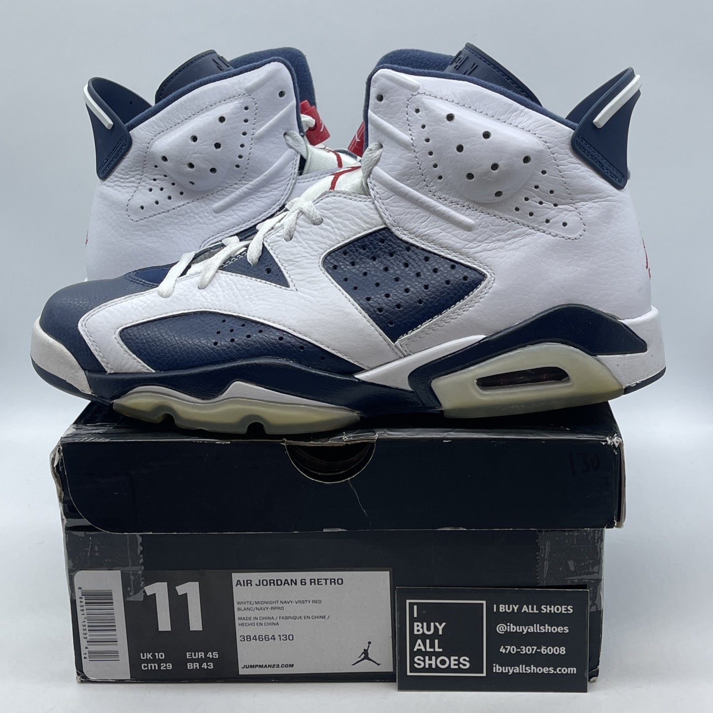 Size 11 - Air Jordan 6 Retro 2012 Olympic White Blue Leather (384664-130)