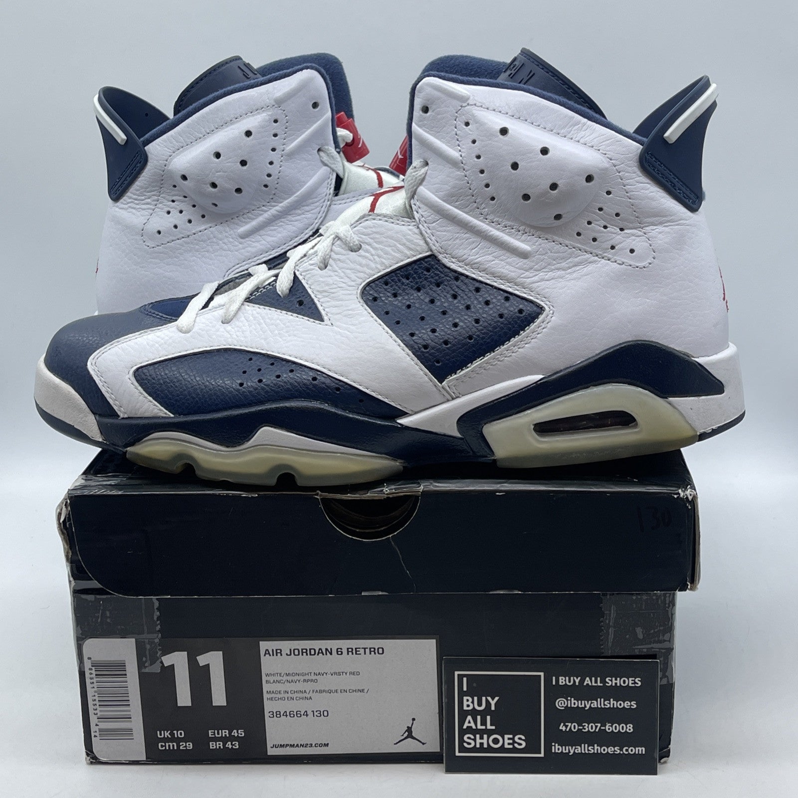 Size 11 - Air Jordan 6 Retro 2012 Olympic White Blue Leather (384664-130)