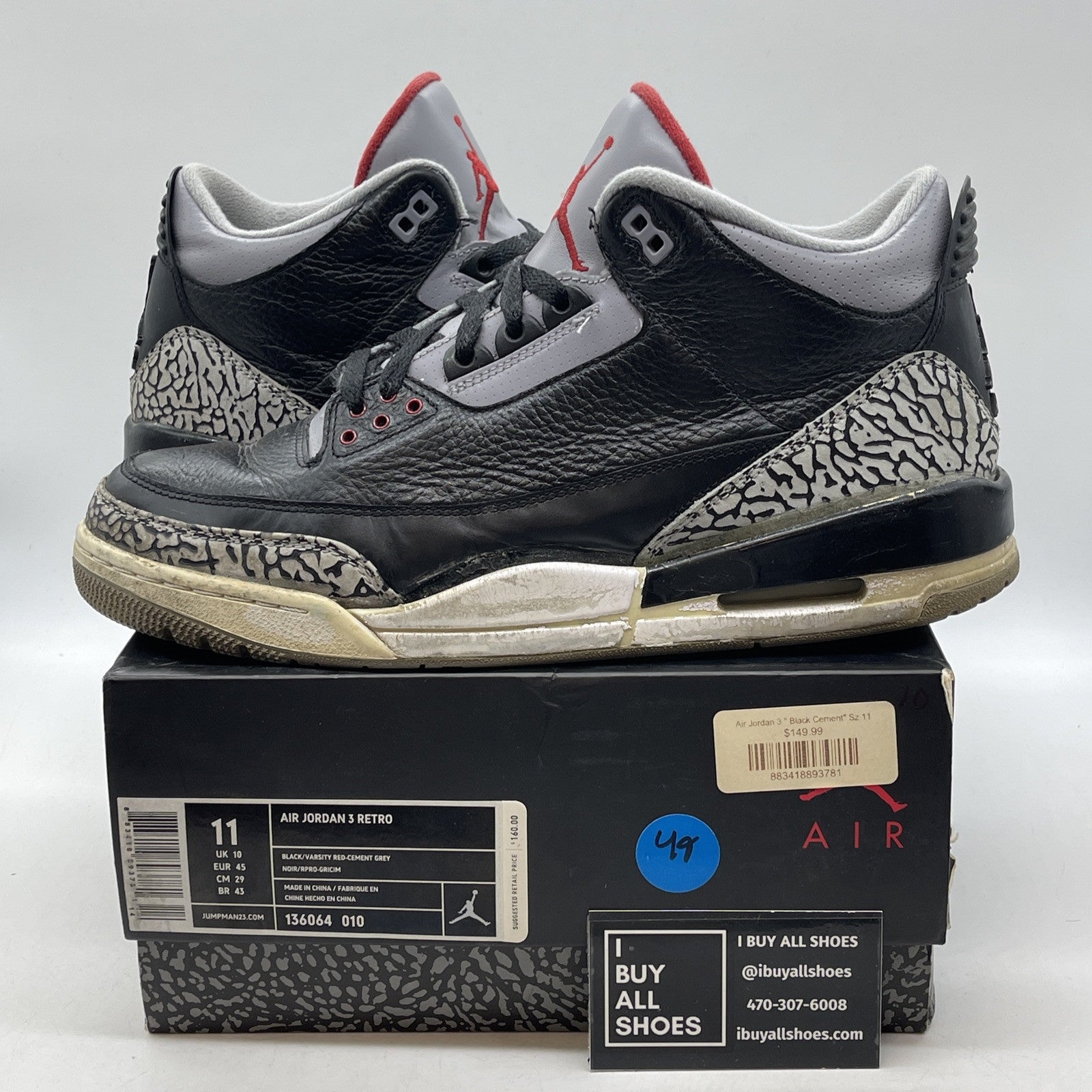 Size 11 - Jordan 3 Retro release 2011 Black Grey Suede (136064-010)