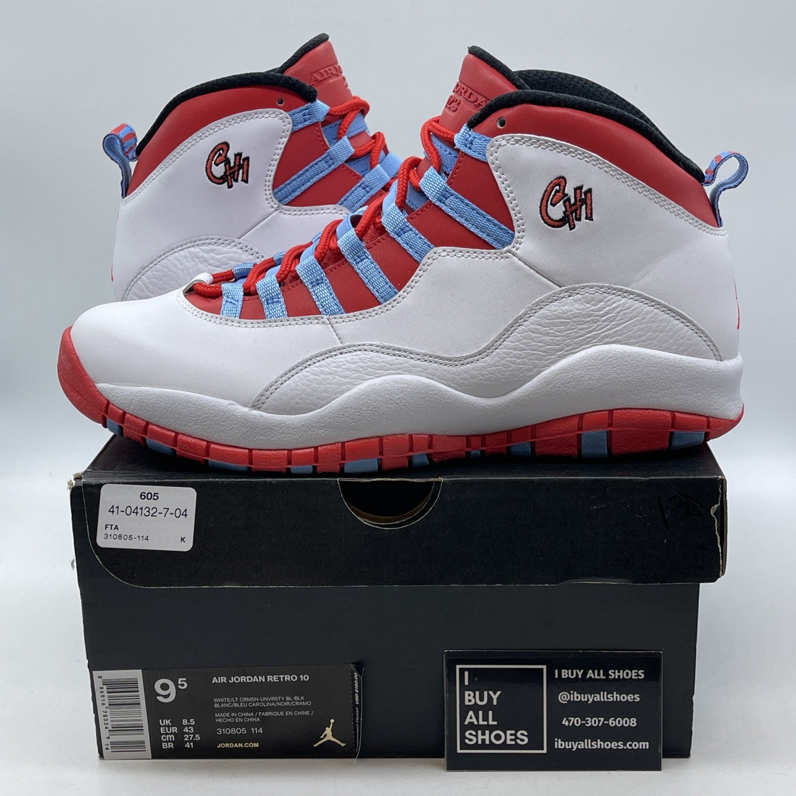 Size 9.5 - Air Jordan 10 Retro City Pack - Chicago White Red (310805-114)