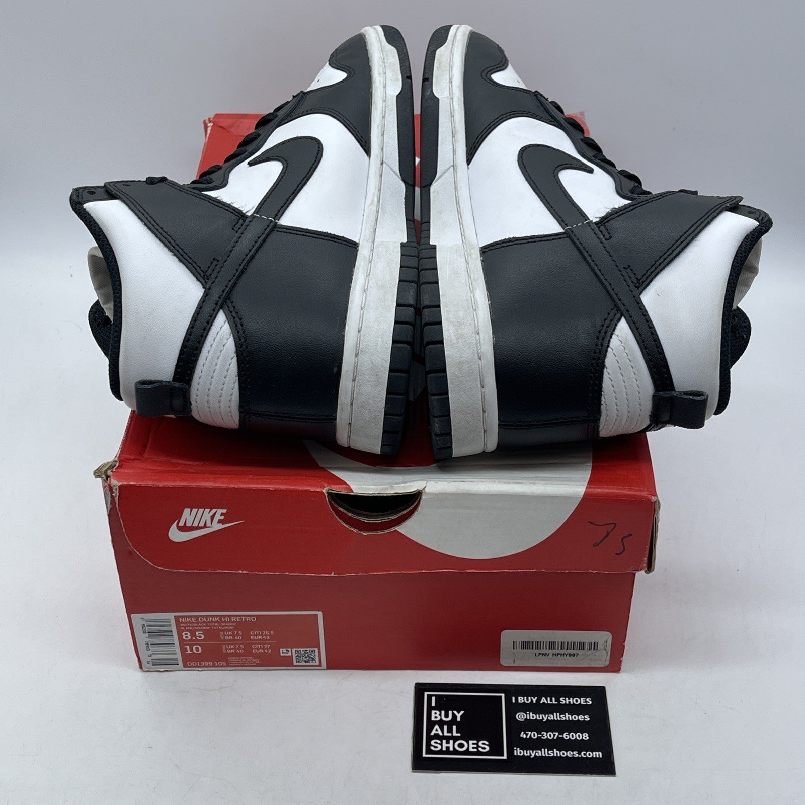 Size 8.5 - Nike Dunk High Black White Leather (DD1399-105)