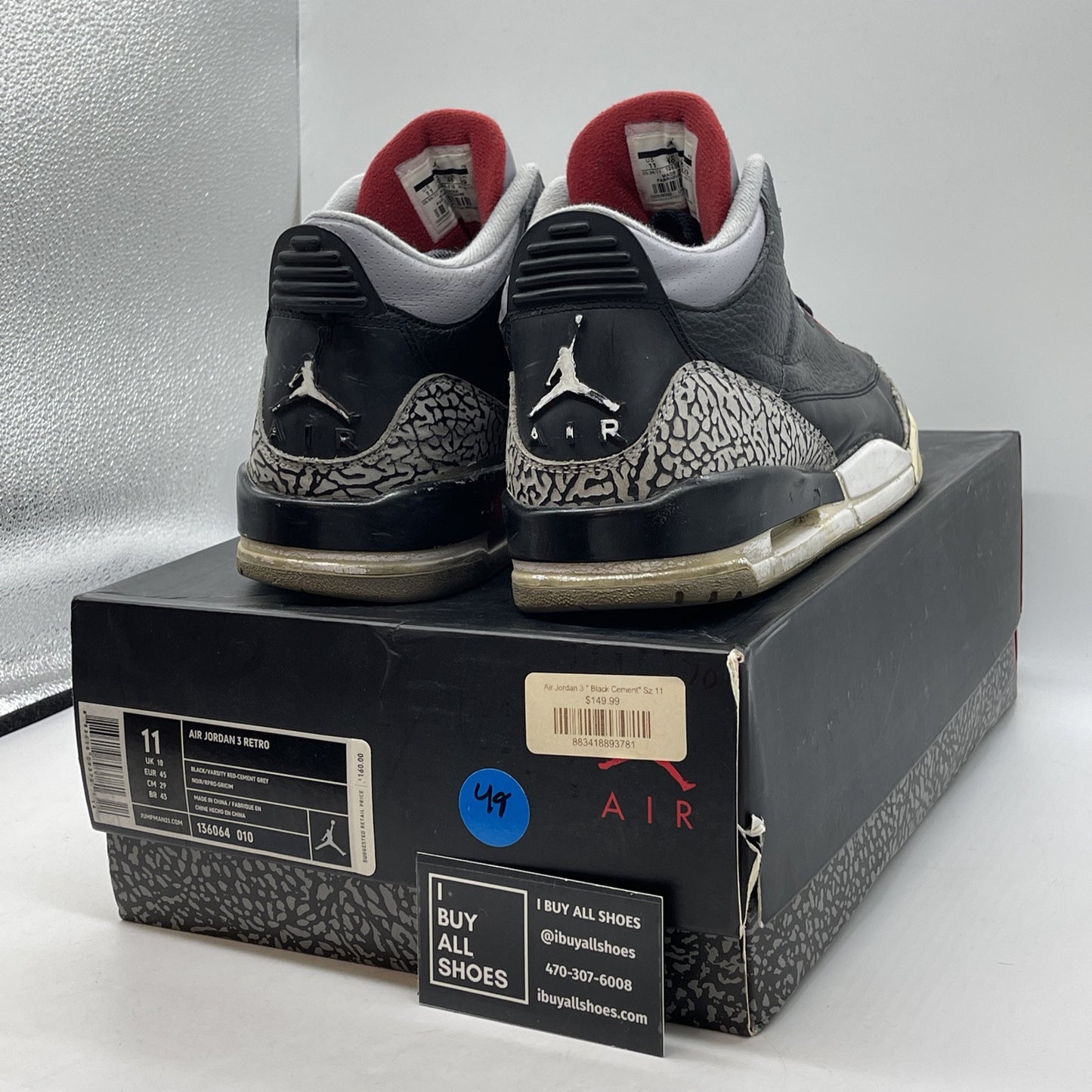 Size 11 - Jordan 3 Retro release 2011 Black Grey Suede (136064-010)