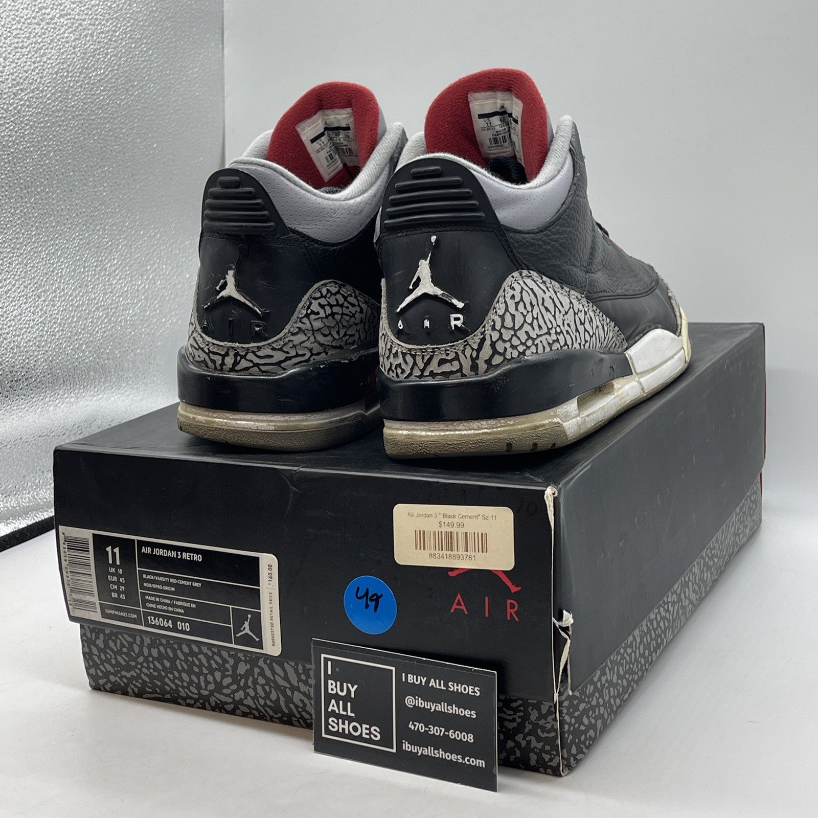 Size 11 - Jordan 3 Retro release 2011 Black Grey Suede (136064-010)