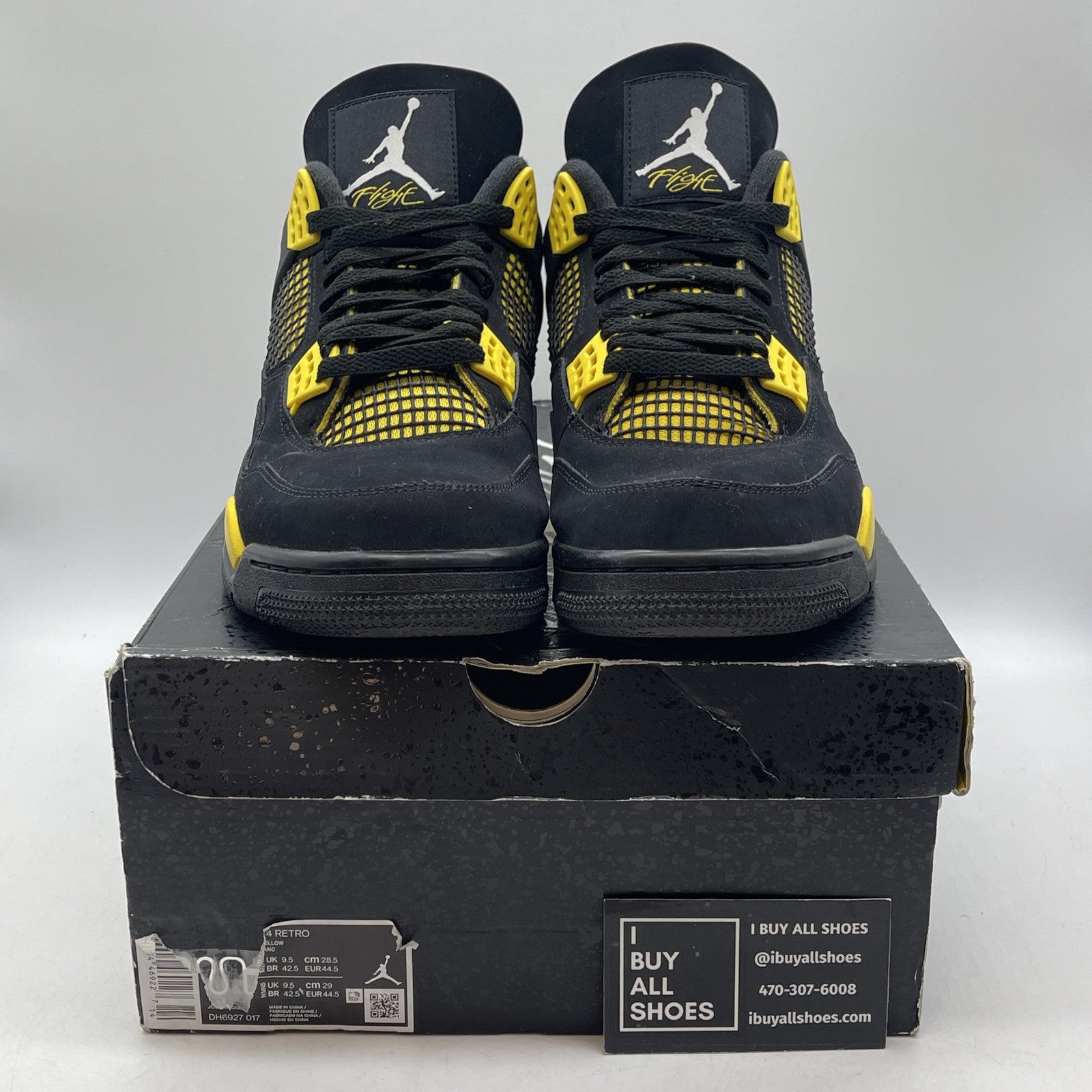 Size 10 - Jordan 4 Retro Mid Thunder Yellow Black White Suede (DH6927-017)