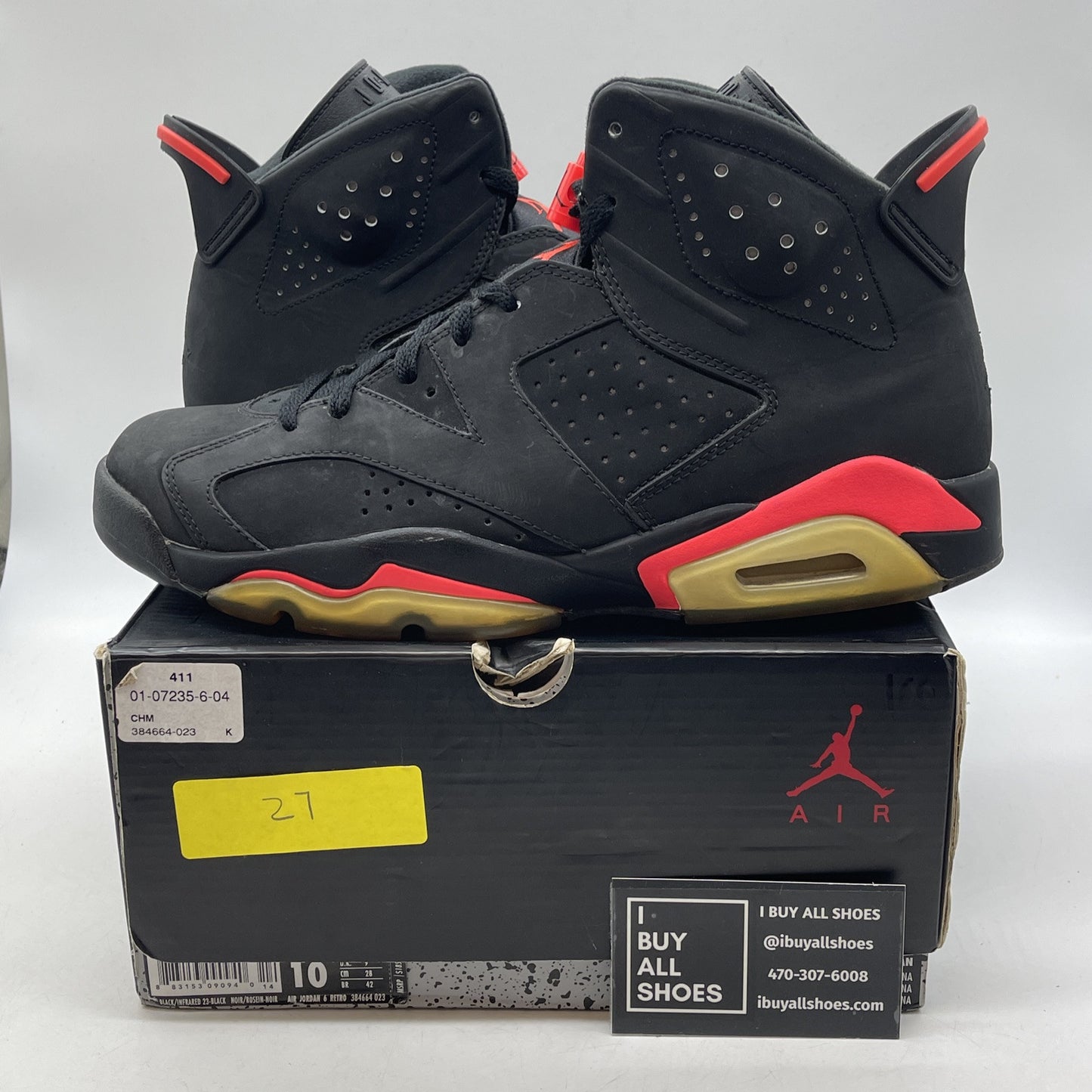 Size 10 - Jordan 6 Retro Infrared Black Pink Suede (384664-023)
