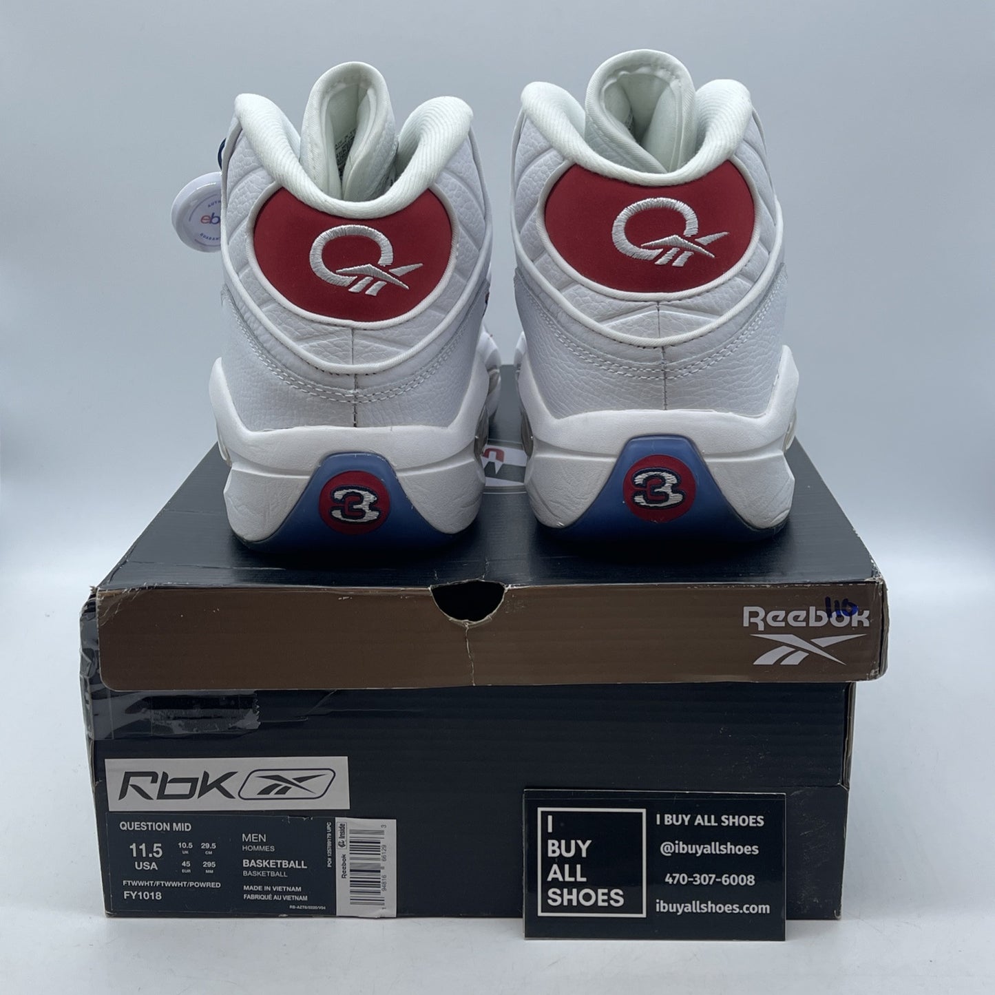 Size 11.5 - Reebok Question OG 2020 Mid Red Toe White Leather (FY1018)