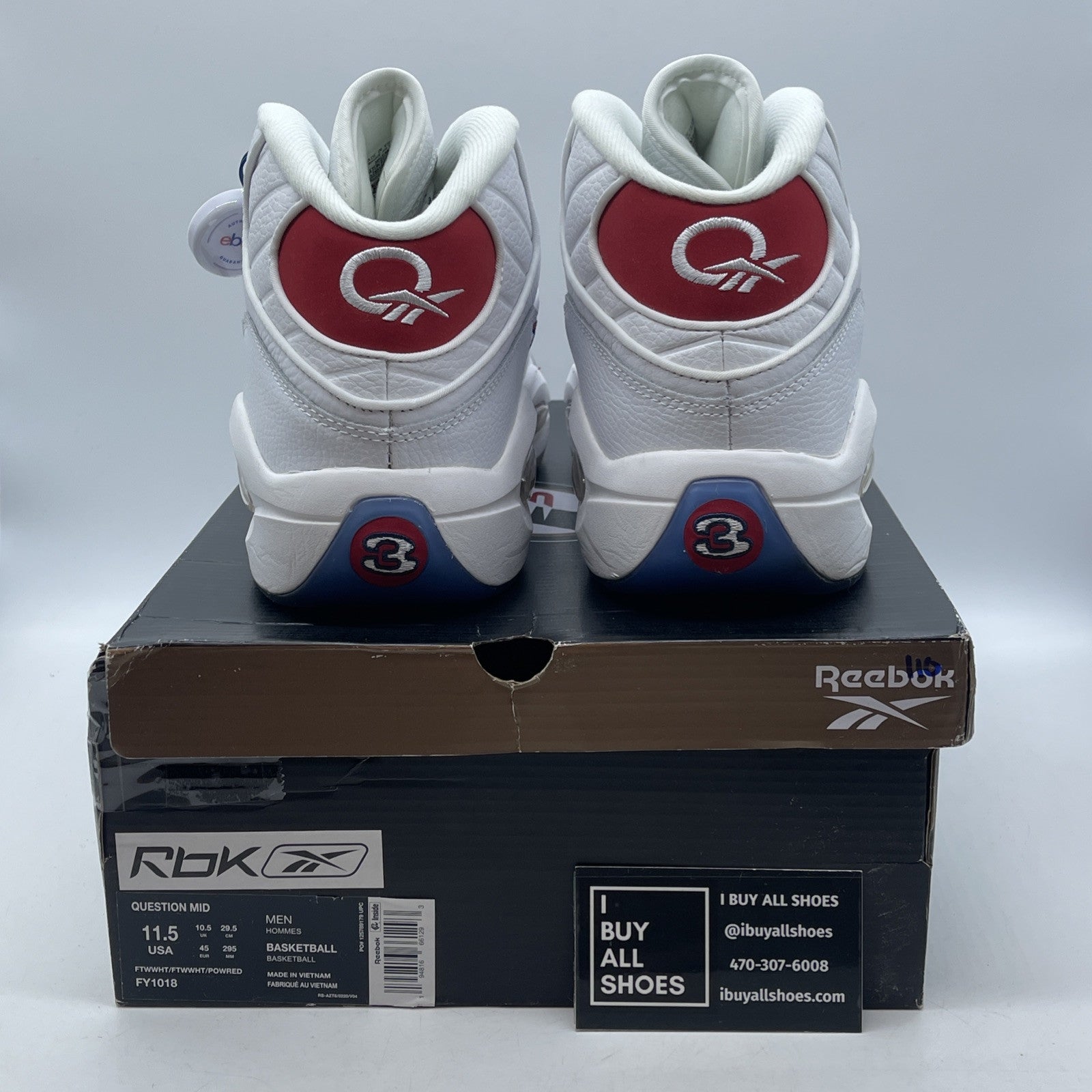 Size 11.5 - Reebok Question OG 2020 Mid Red Toe White Leather (FY1018)