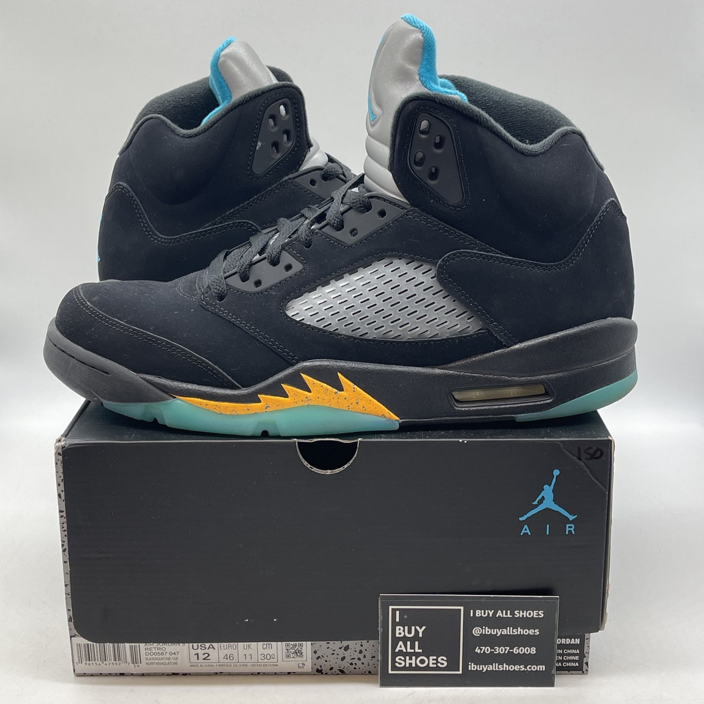 Size 12 - Jordan 5 Retro Mid Aqua Blue Yellow Black Suede (DD0587-047)