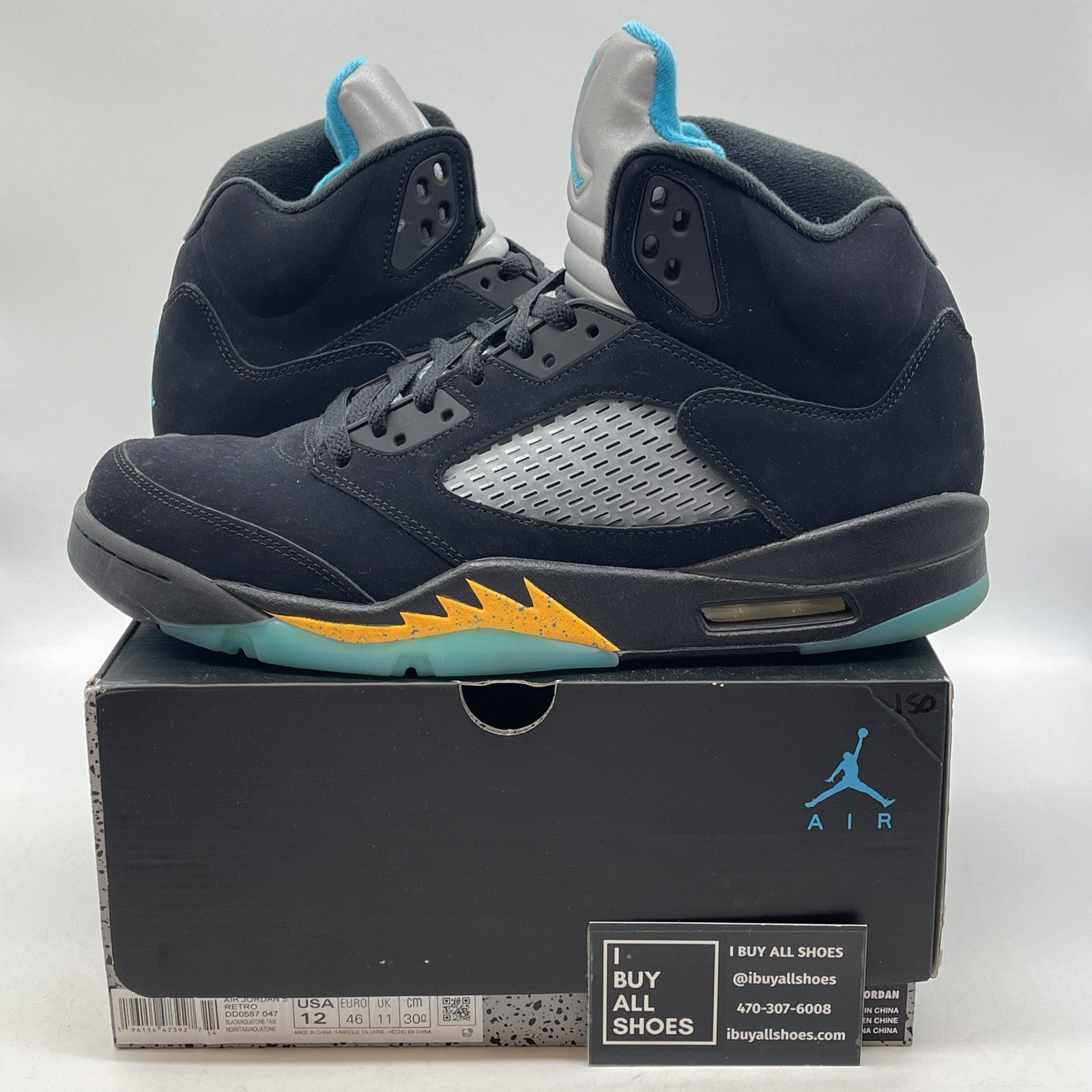 Size 12 - Jordan 5 Retro Mid Aqua Blue Yellow Black Suede (DD0587-047)