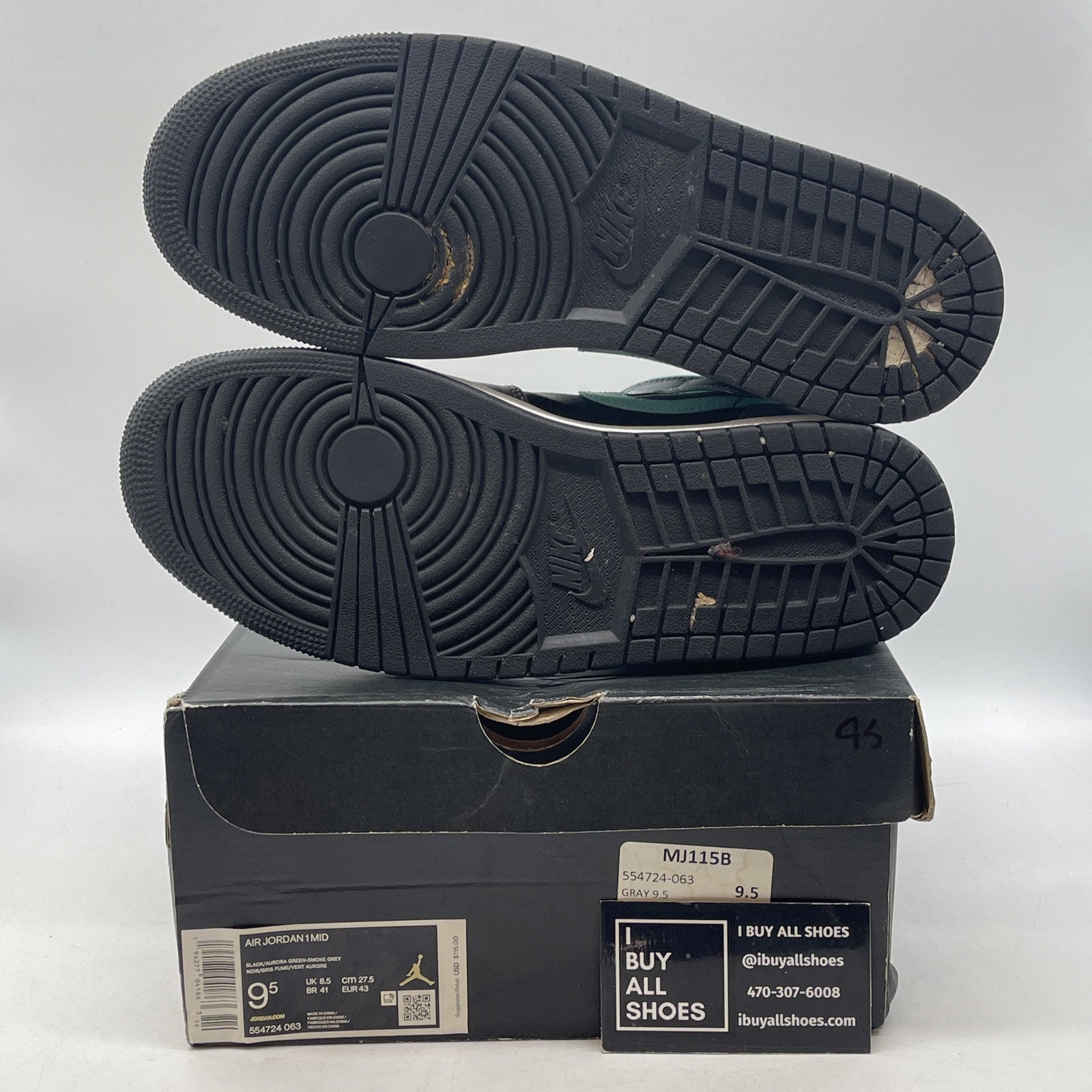 Size 9.5 - Air Jordan 1 Mid Grey Aqua Black Leather (554724-063)