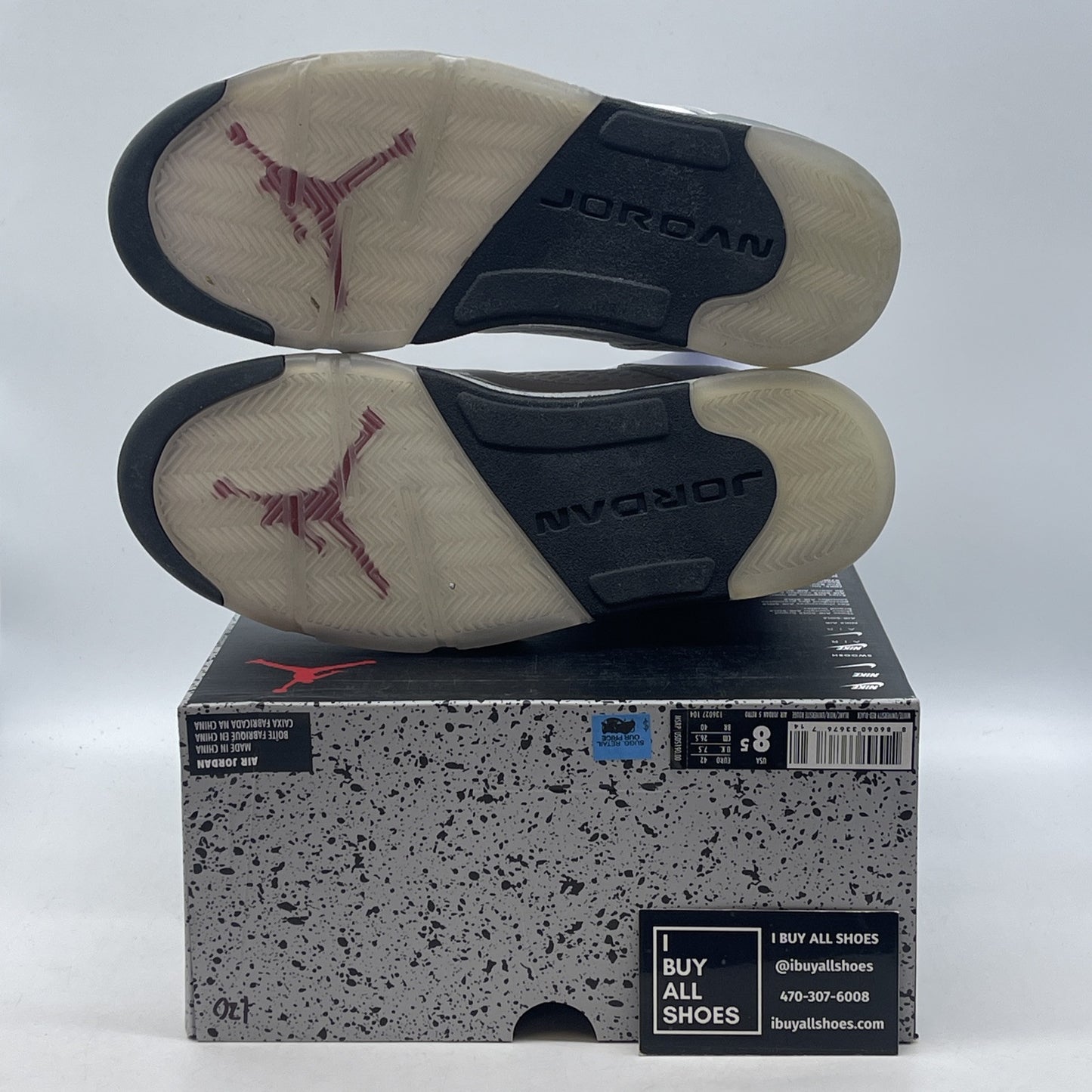 Size 8.5 - Air Jordan 5 Retro White Cement Grey red Black Leather (136027-104)