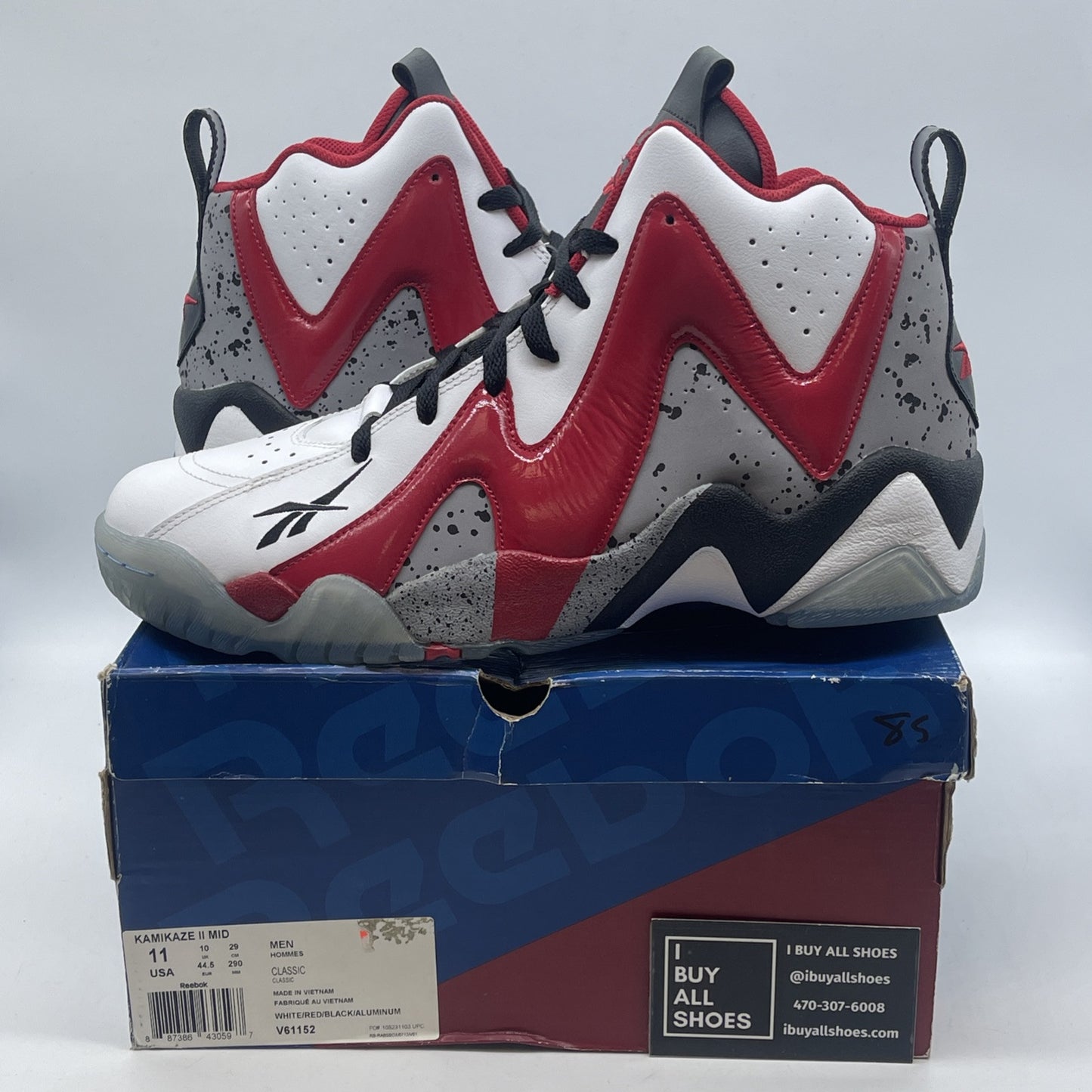 Size 11 - Reebok Kamikaze 2 Cement Trail Blazers White Suede Leather  (V61152)