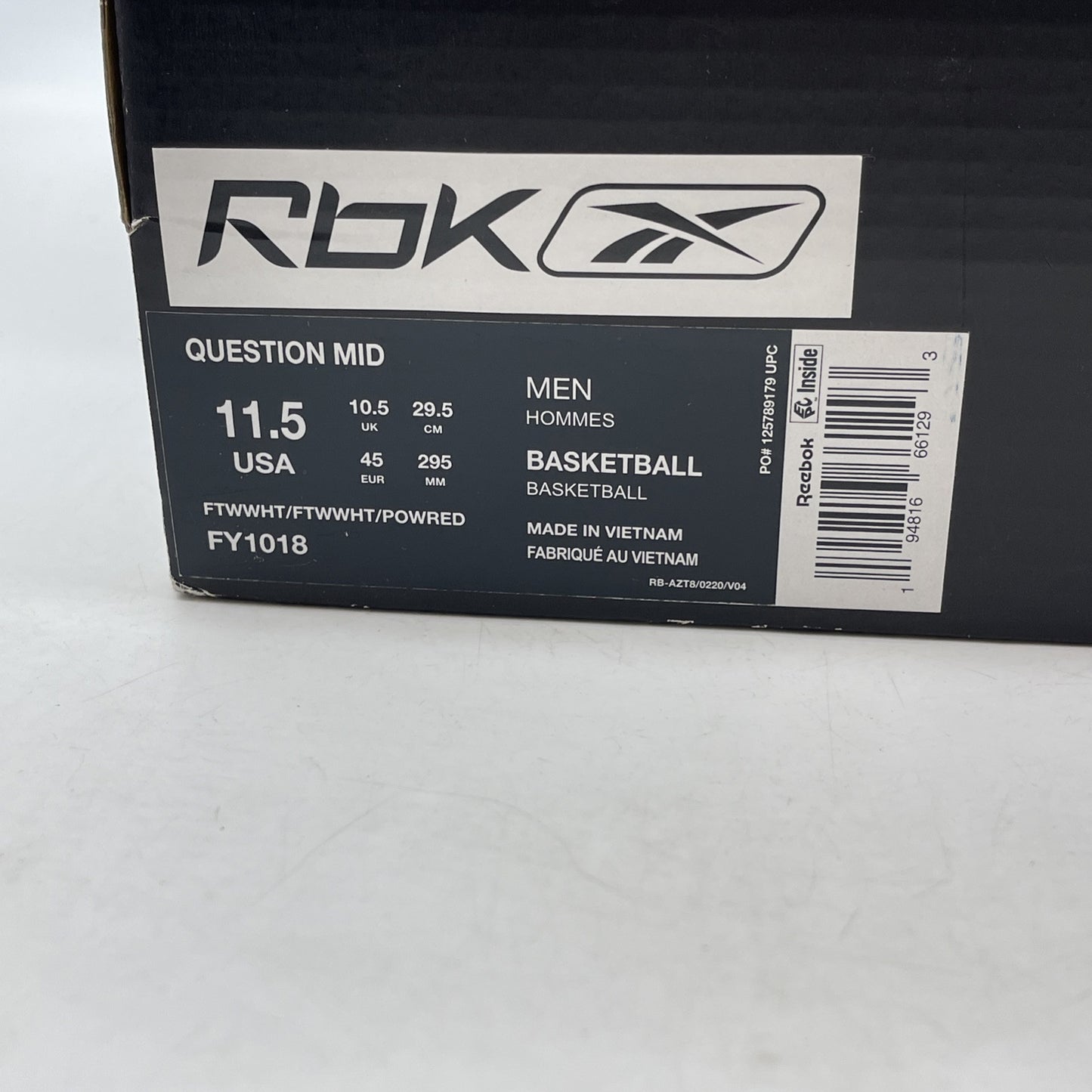 Size 11.5 - Reebok Question OG 2020 Mid Red Toe White Leather (FY1018)