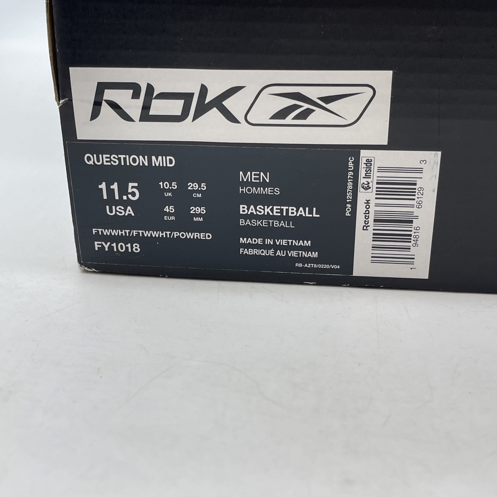 Size 11.5 - Reebok Question OG 2020 Mid Red Toe White Leather (FY1018)