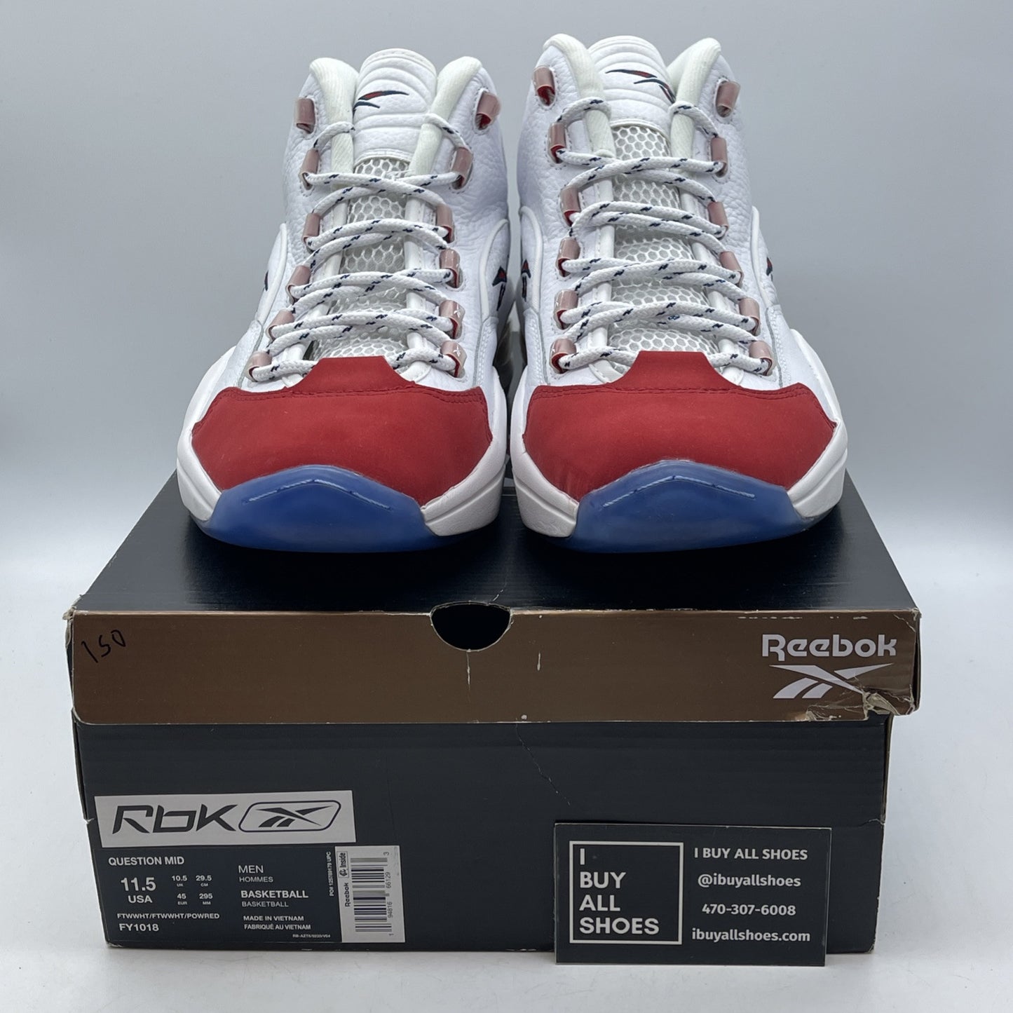 Size 11.5 - Reebok Question OG 2020 Mid Red Toe White Leather (FY1018)
