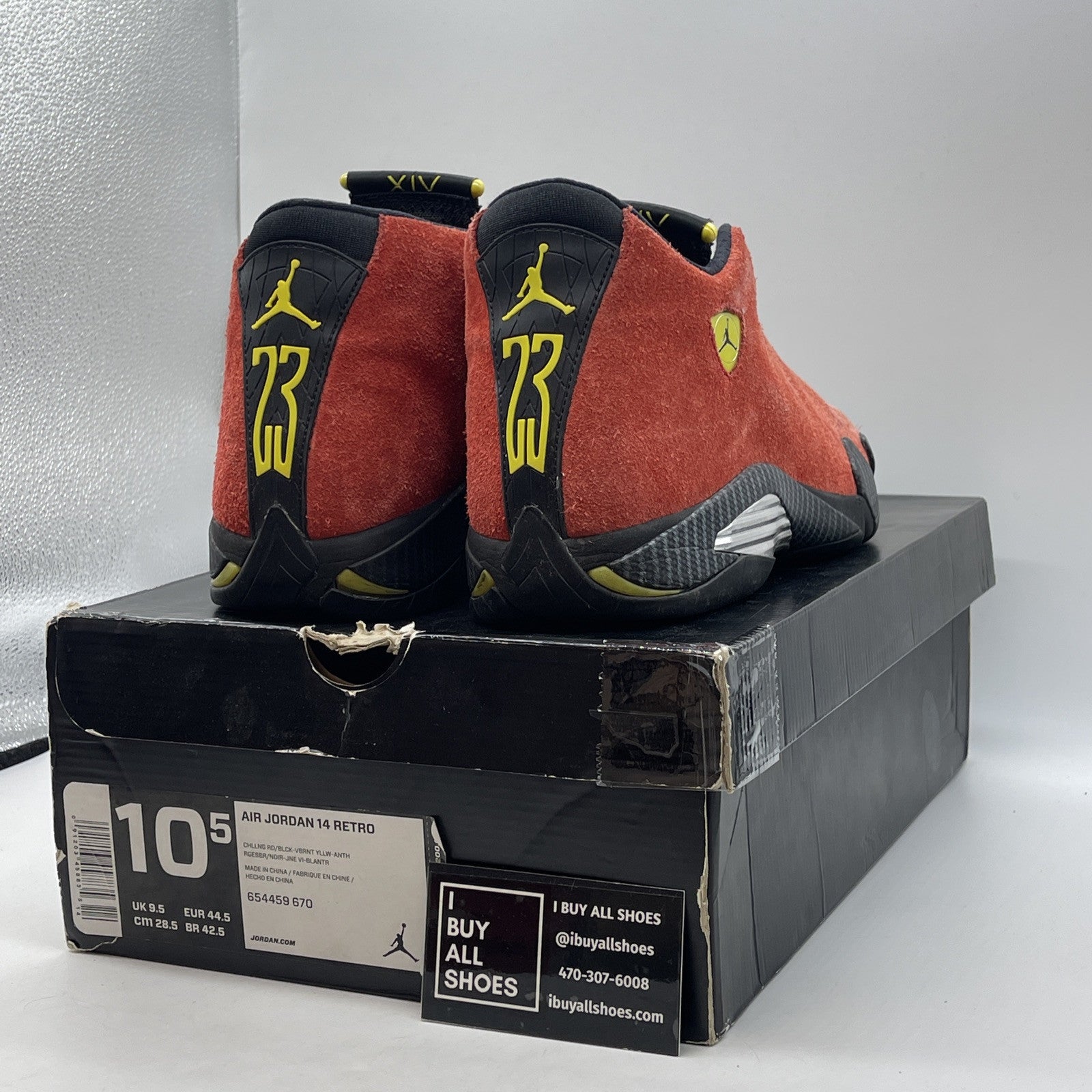 Size 10.5 - Air Jordan 14 Retro Ferrari Red Black Silver Suede (654459-670)