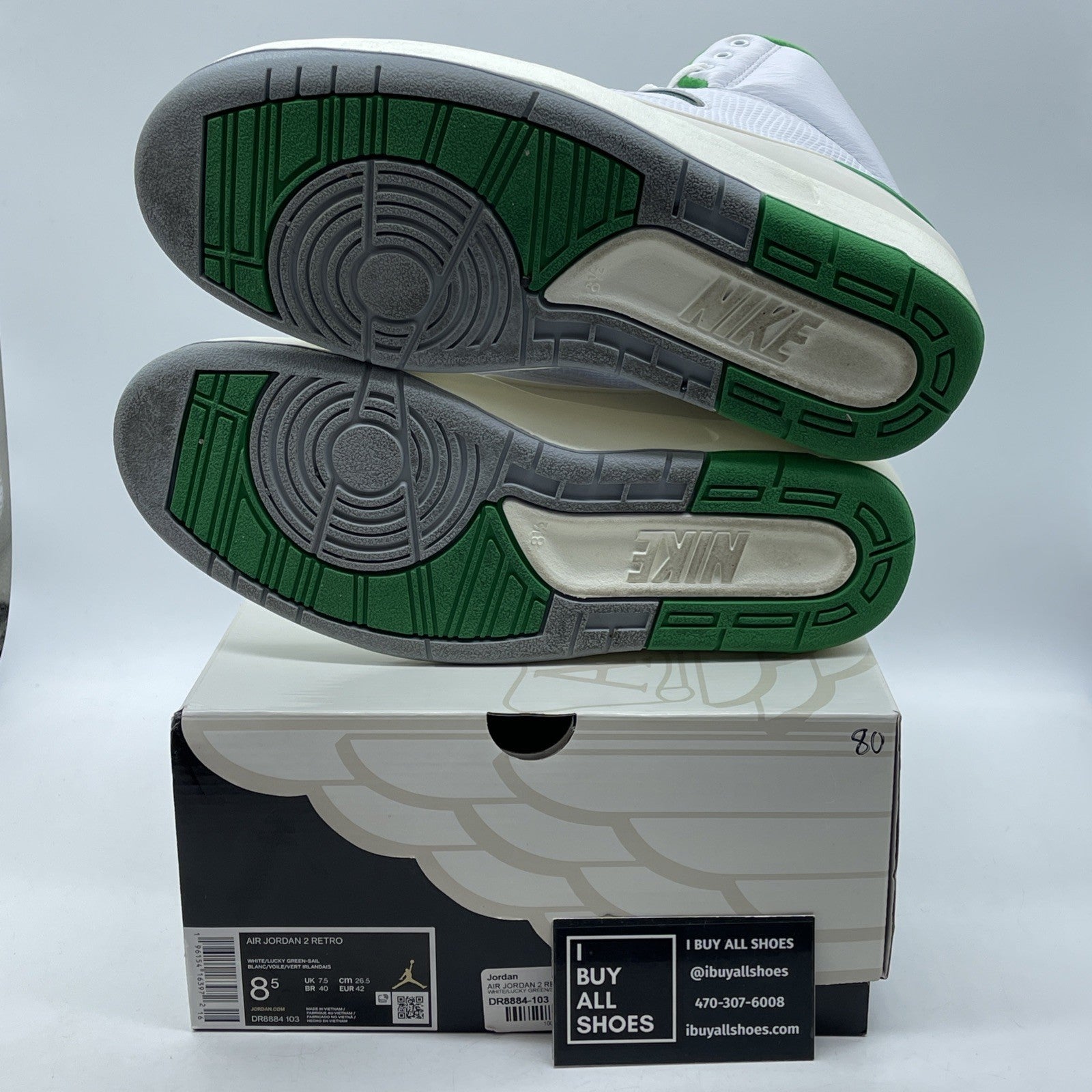 Size 8.5 - Jordan 2 Retro Lucky Green White Leather (DR8884-103)