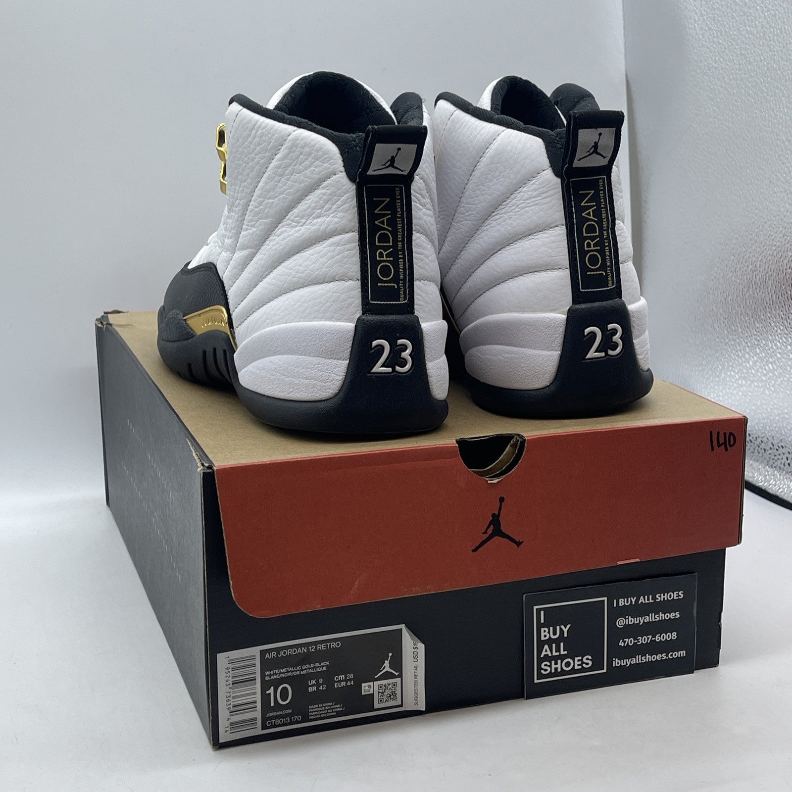 Size 10 - Jordan 12 Royalty White Black Gold Suede (CT8013-170)