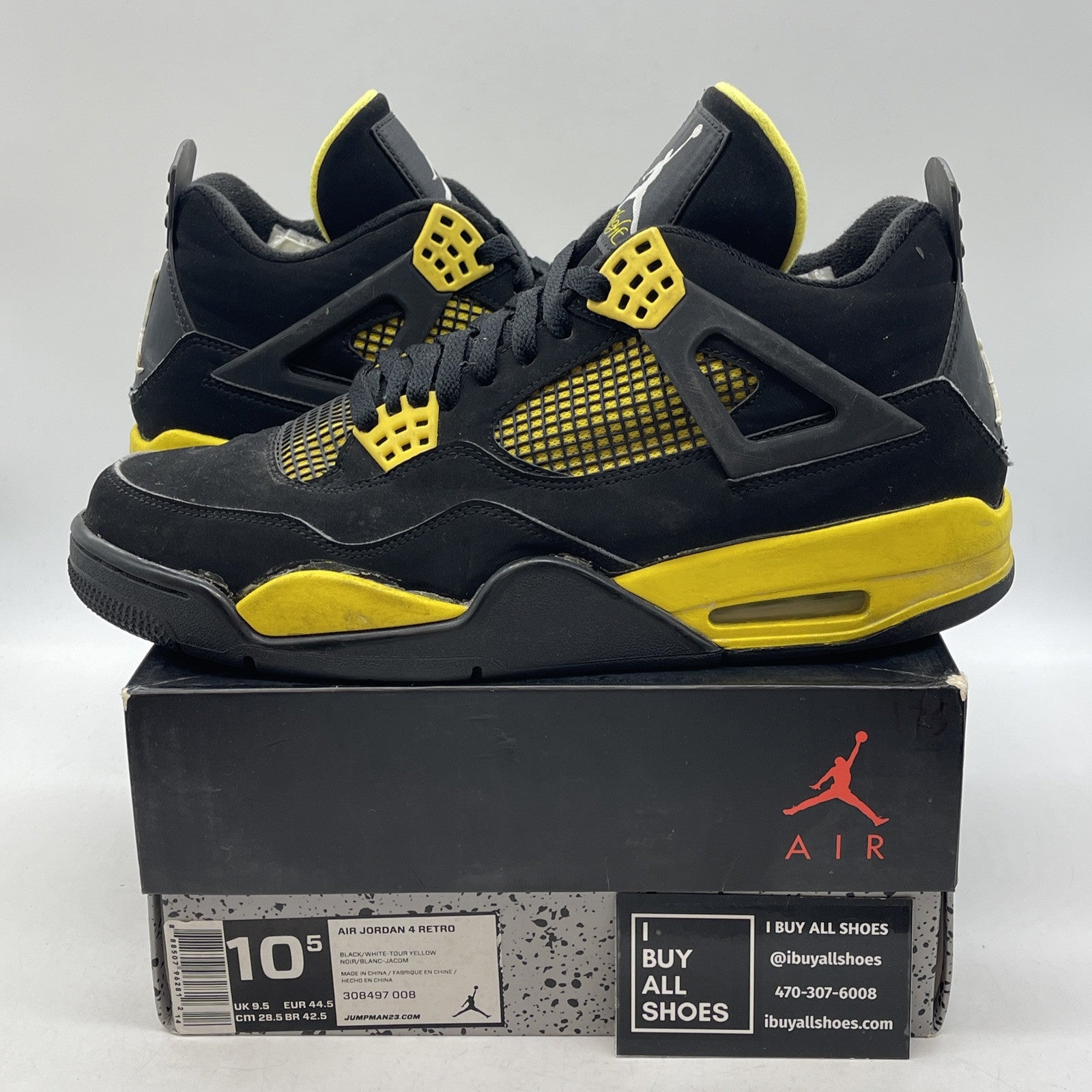 Size 10.5 - Jordan 4 Retro Low Thunder Yellow White Black Suede (308497-008)