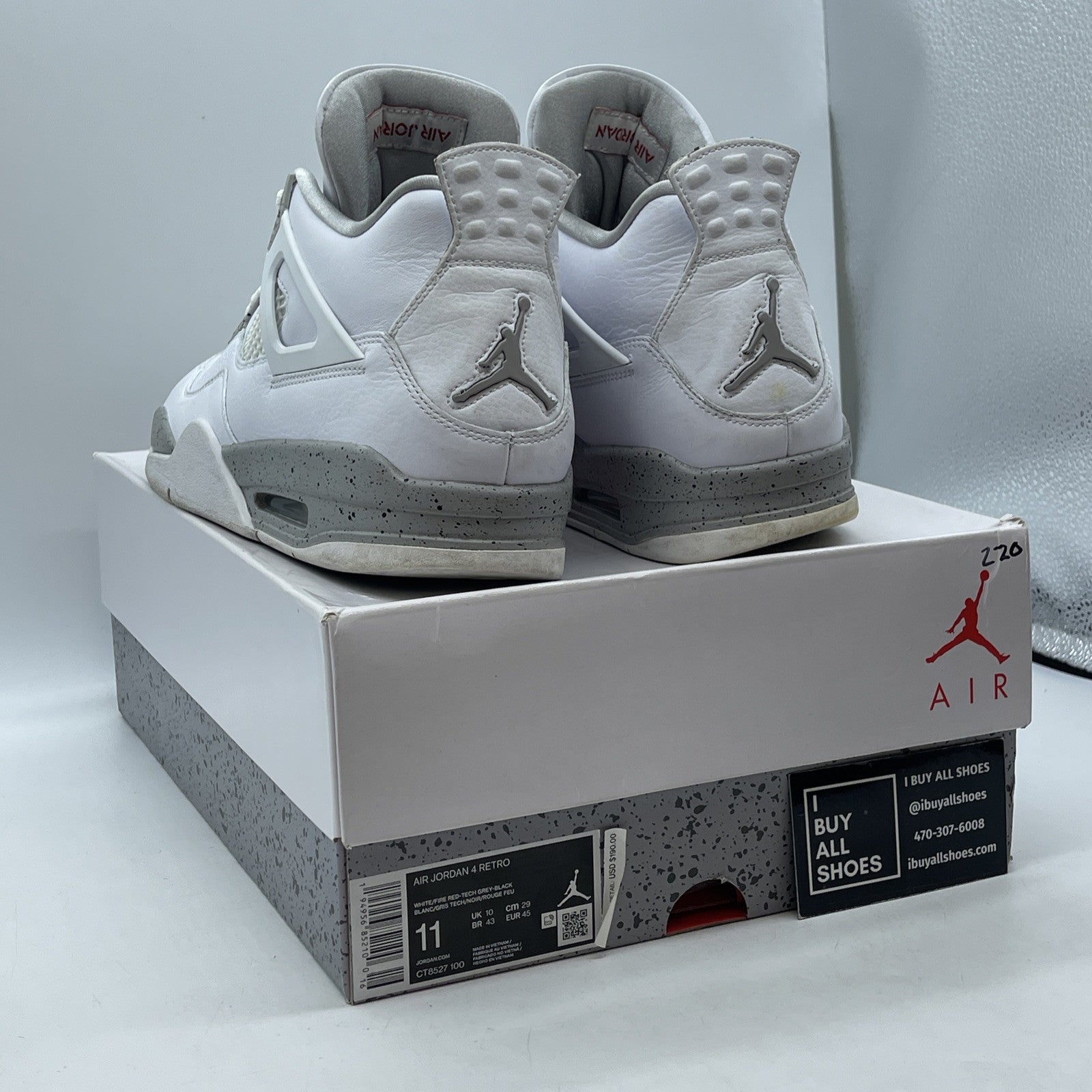 Size 11 - Jordan 4 Retro Mid White Oreo Grey Red Leather (CT8527-100)