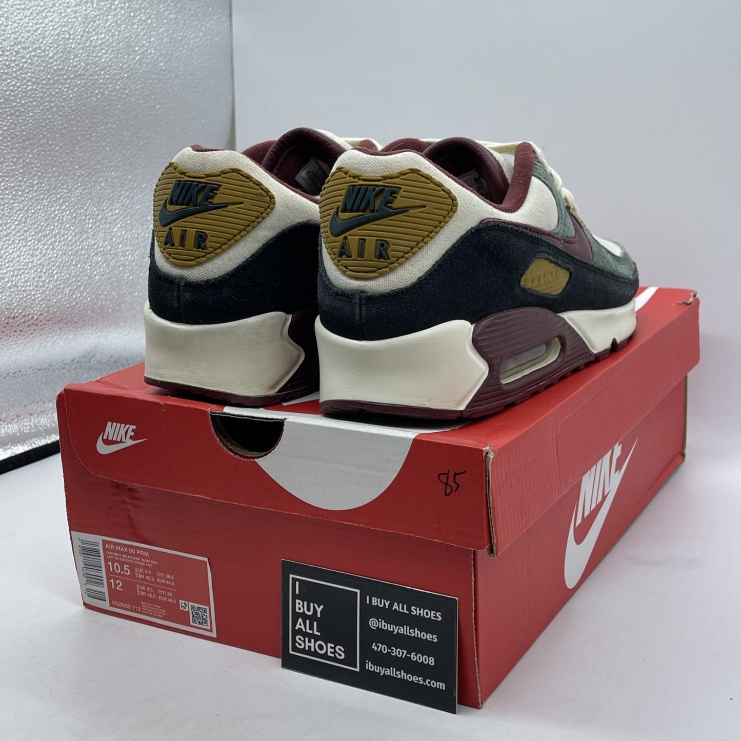Size 10.5 - Nike Air Max 90 Coconut Milk Vintage Green Black Suede (HQ3609-113)