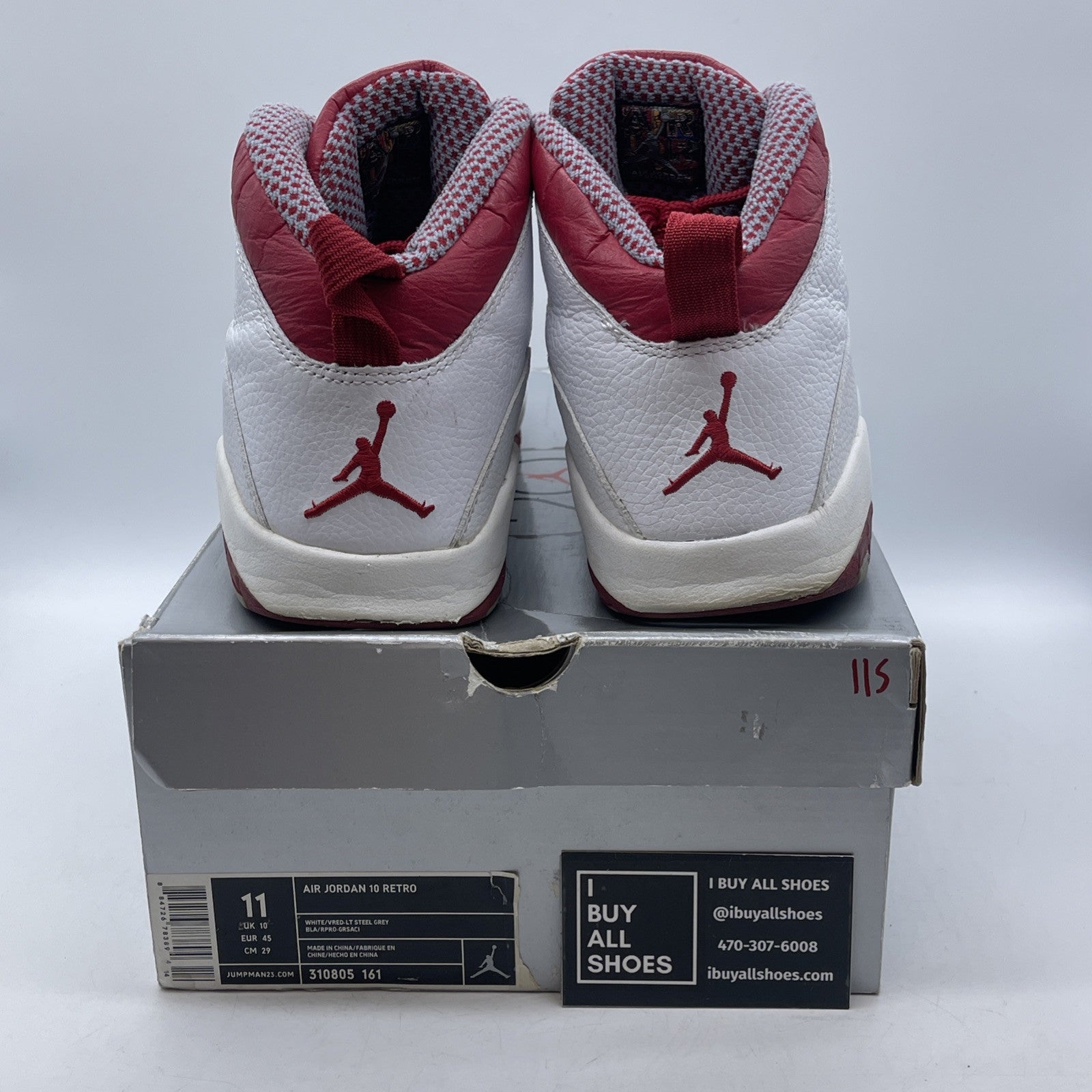 Size 11 - Air Jordan 10 Retro 2005 Red Steel White Leather (310805-161)