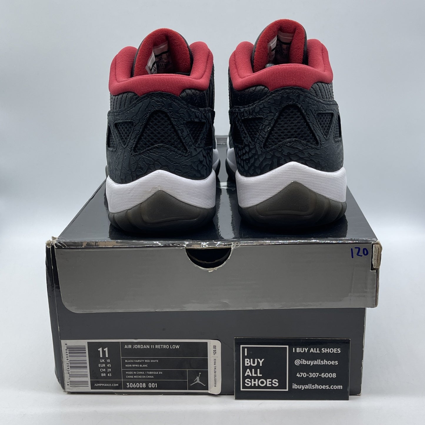 Size 11 - Air Jordan 11 Retro IE 2011 Low Black Charcoal Red (306008-001)
