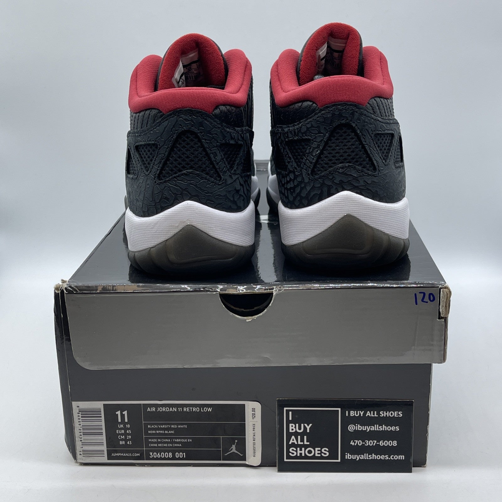 Size 11 - Air Jordan 11 Retro IE 2011 Low Black Charcoal Red (306008-001)