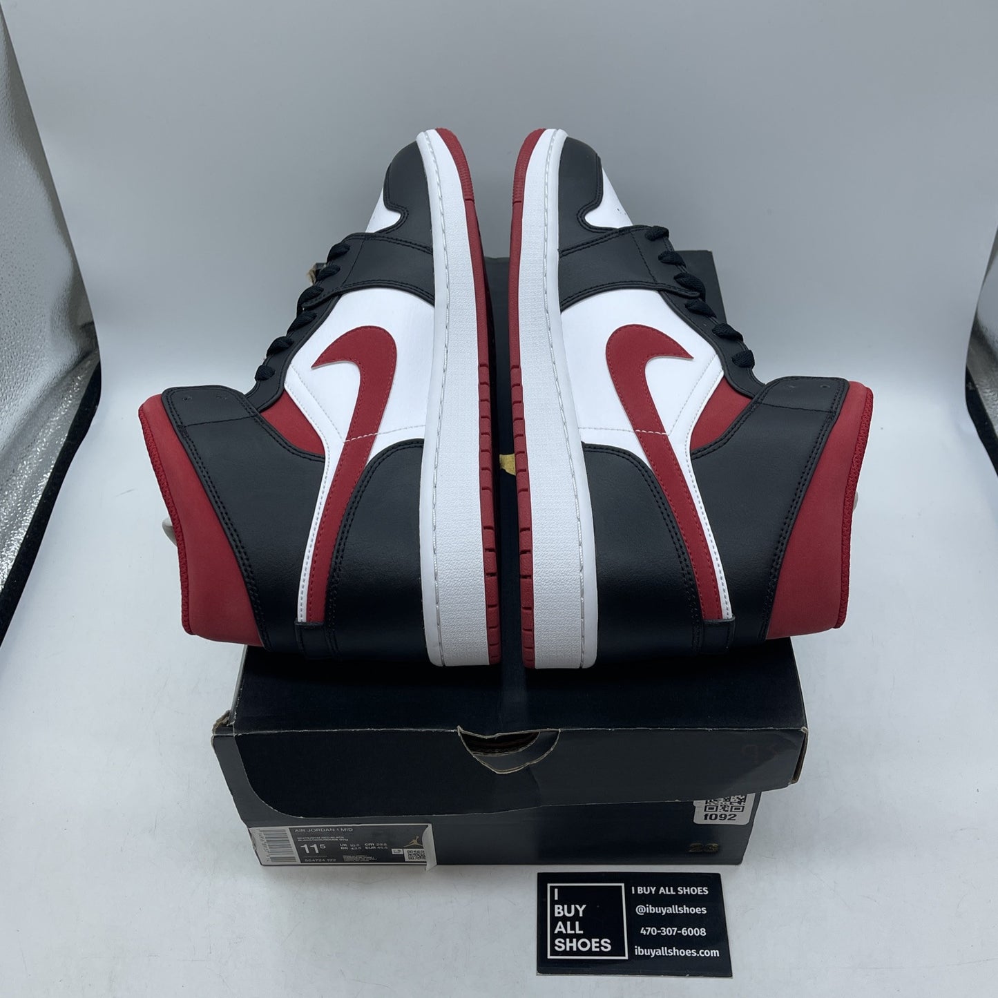 Size 11.5 - Air Jordan 1 Mid Black Gym Red White Black Leather (554724-122)