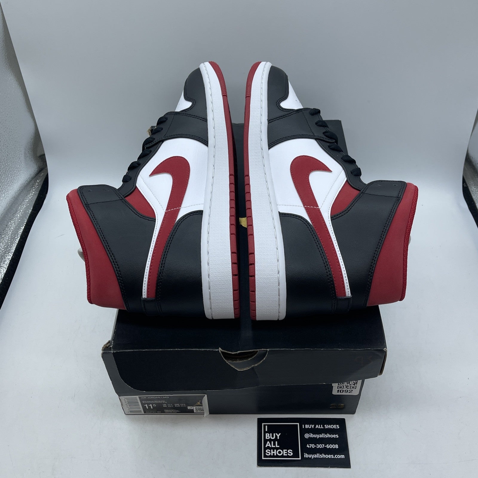 Size 11.5 - Air Jordan 1 Mid Black Gym Red White Black Leather (554724-122)