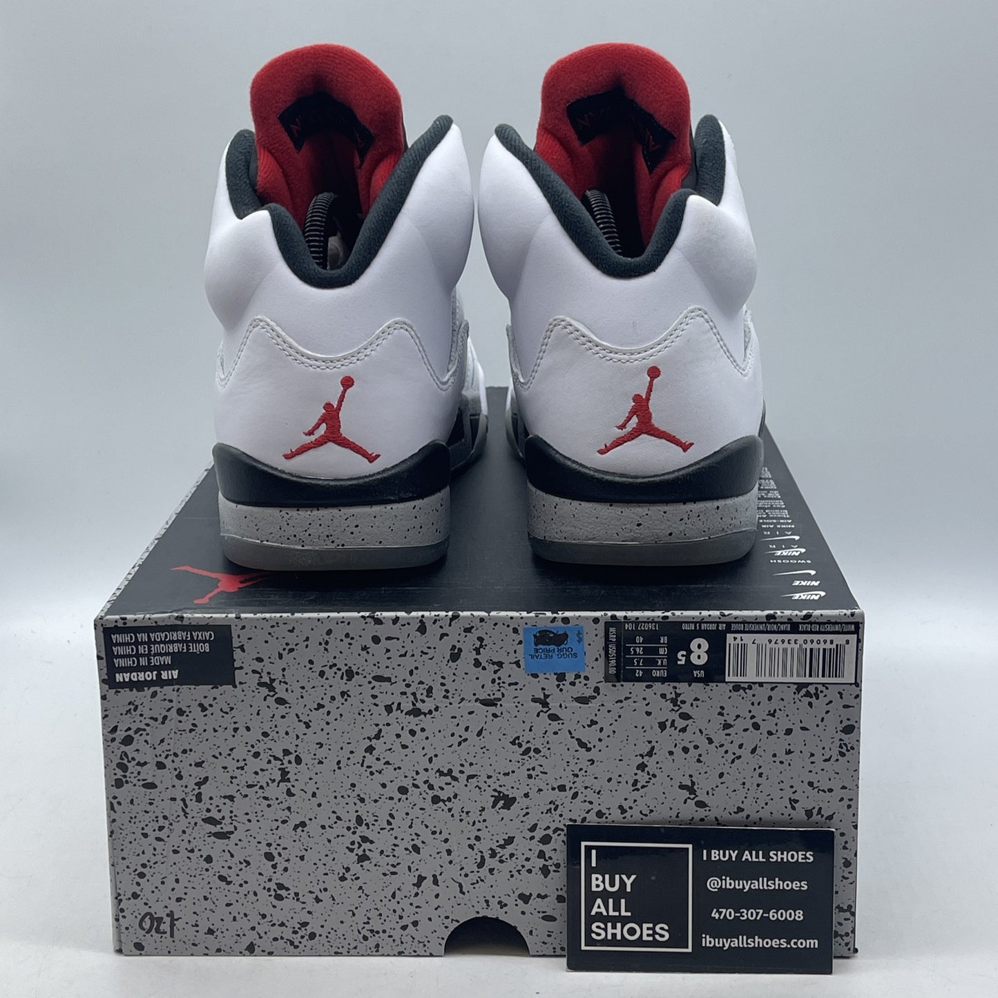 Size 8.5 - Air Jordan 5 Retro White Cement Grey red Black Leather (136027-104)