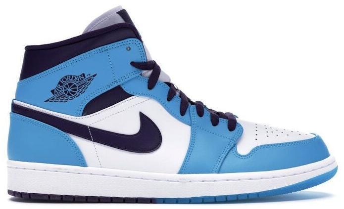 Size 10 - Air Jordan 1 Mid Hornets blue Purple White Leather (554724-415)